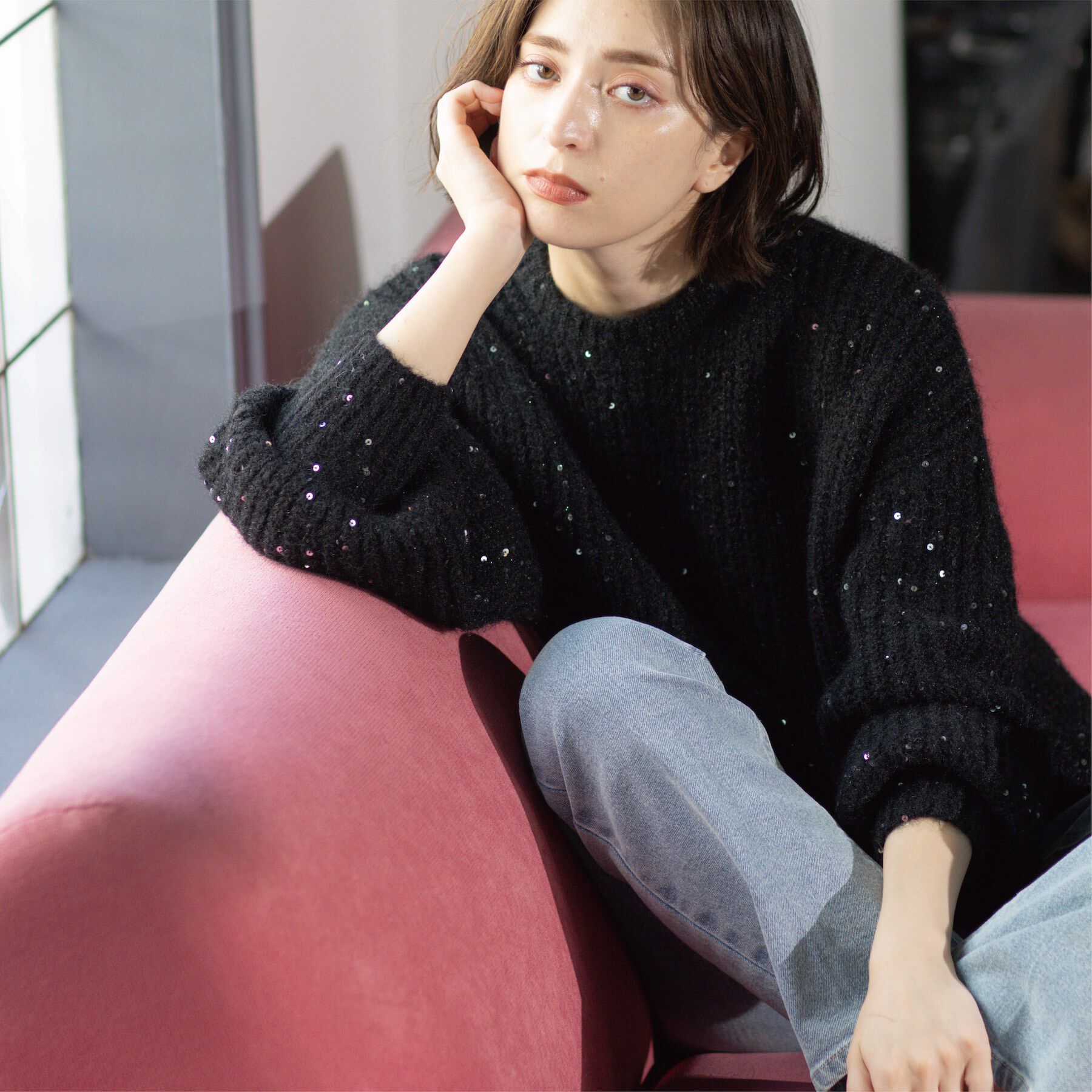 OPAQUE.CLIP「オーバーサイズ スパンコールニット」|ニット・セーター|