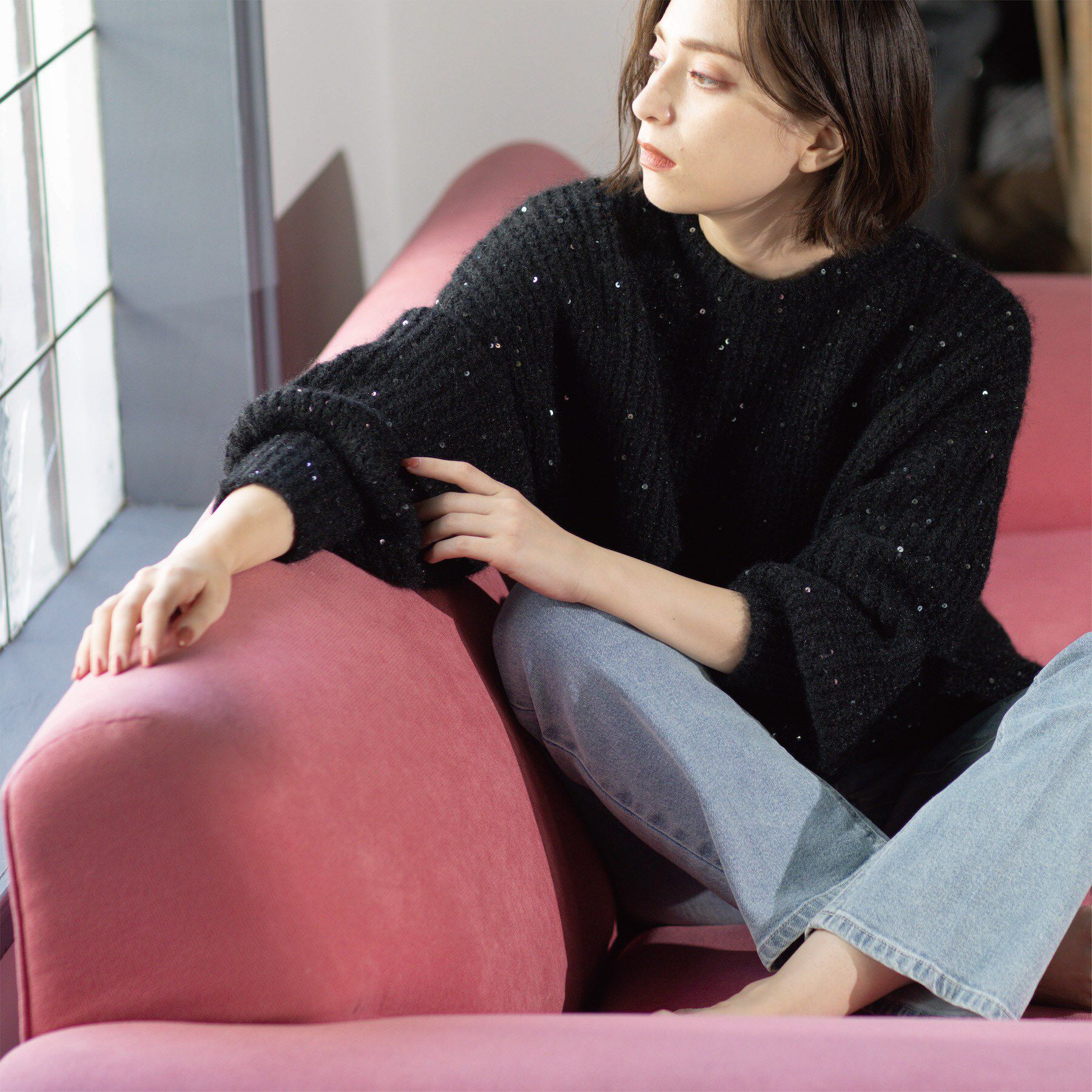 OPAQUE.CLIP「オーバーサイズ スパンコールニット」|ニット・セーター|