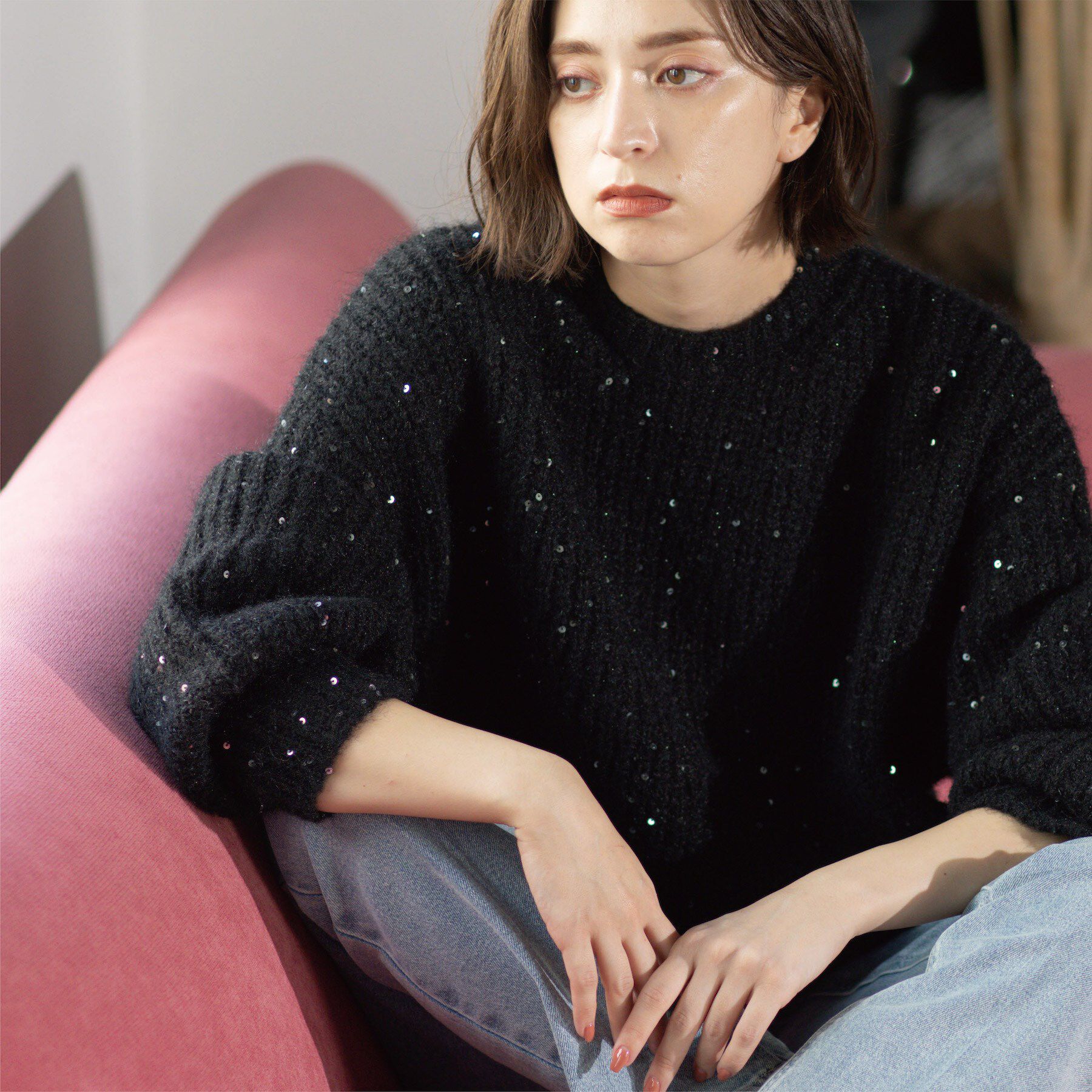 OPAQUE.CLIP「オーバーサイズ スパンコールニット」|ニット・セーター|