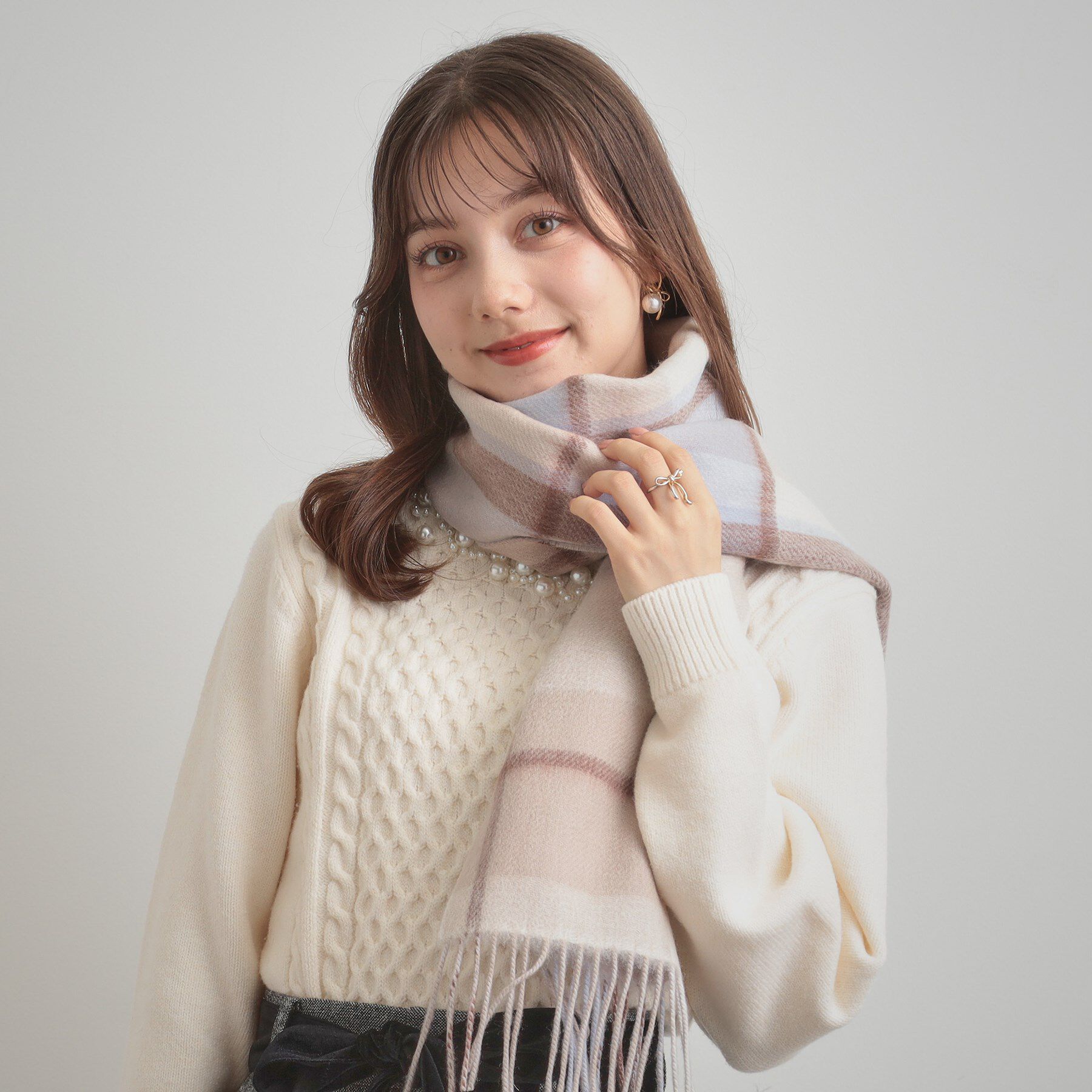 Couture broach「カシミヤブレンドリバーシブルチェックマフラー」|ストール|