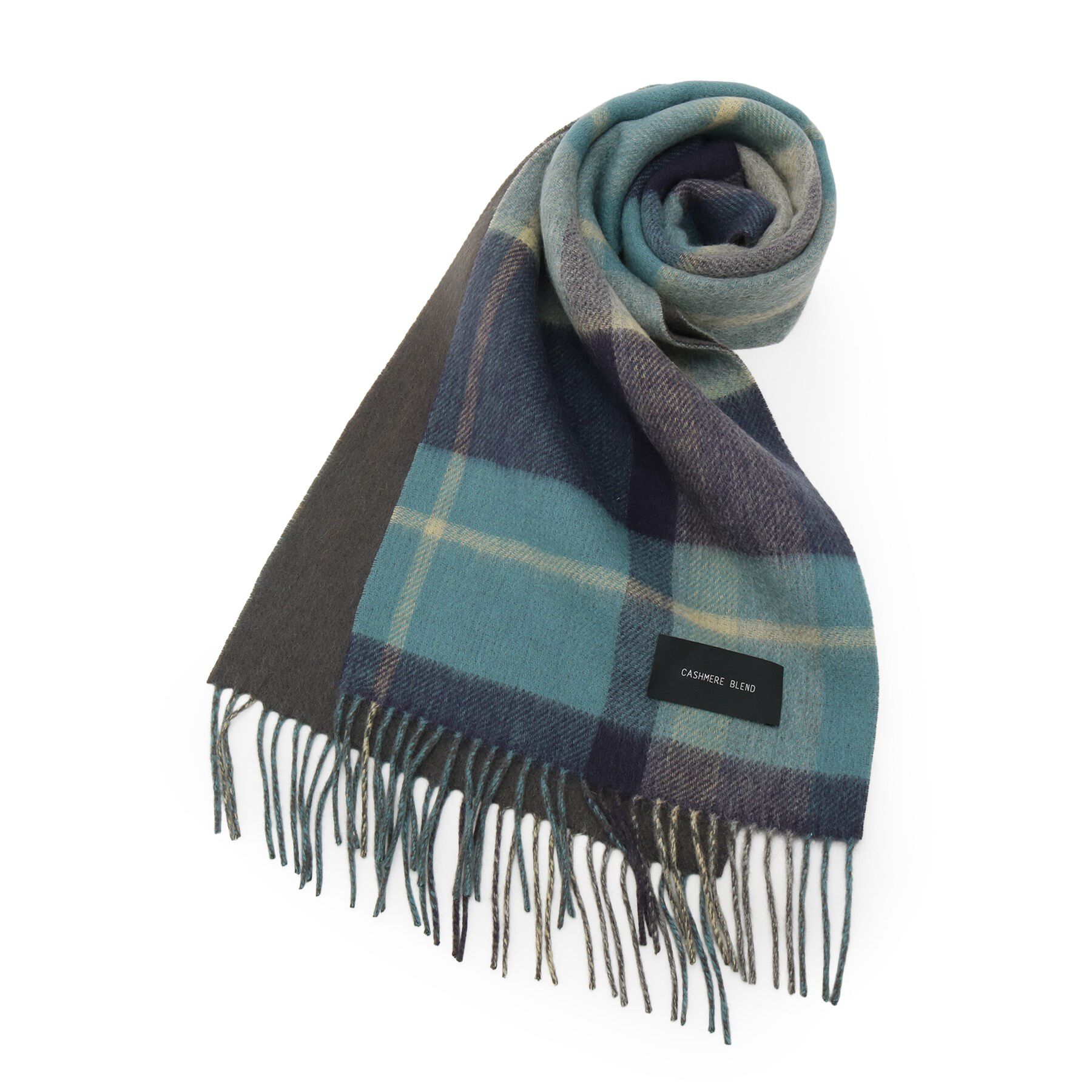 Couture broach「カシミヤブレンドリバーシブルチェックマフラー」|ストール|ブルー(092)