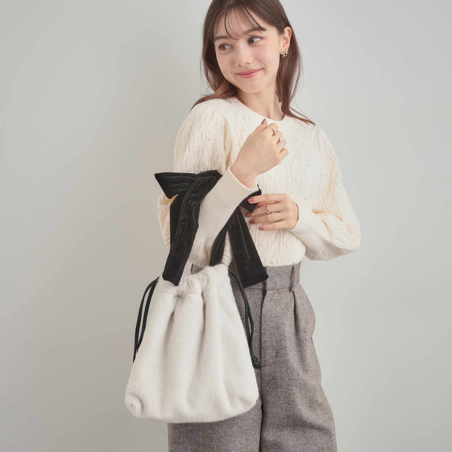 Couture broach「ベロアリボンフェイクファートートバッグ」|トートバッグ|