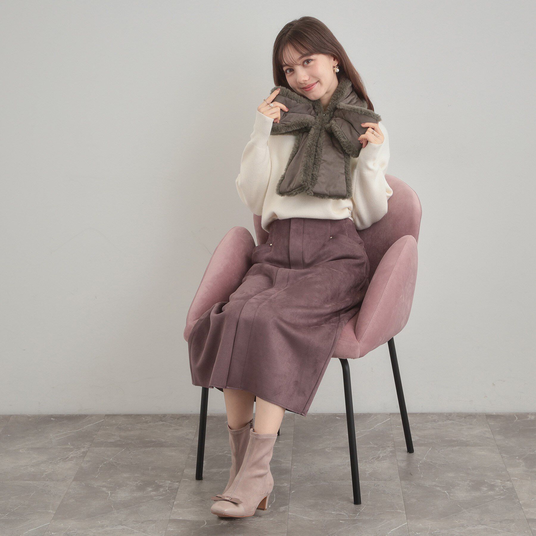 Couture broach「ムートン風リボンティペット」|ストール|