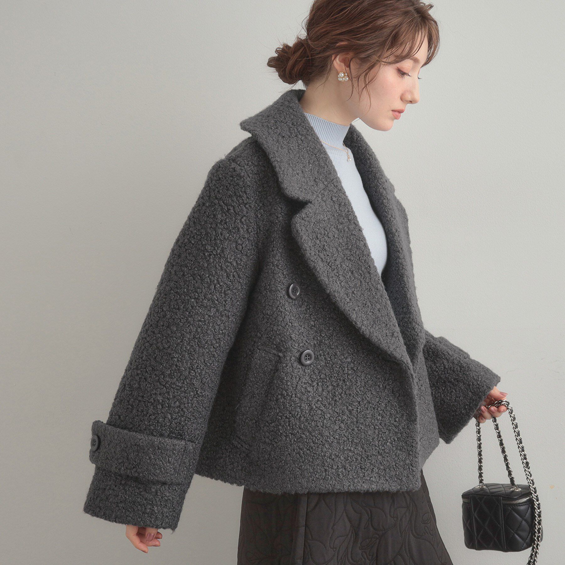 Couture broach「【S-LL/無地・チェック柄】プードルボア ショートコート」|ピーコート|