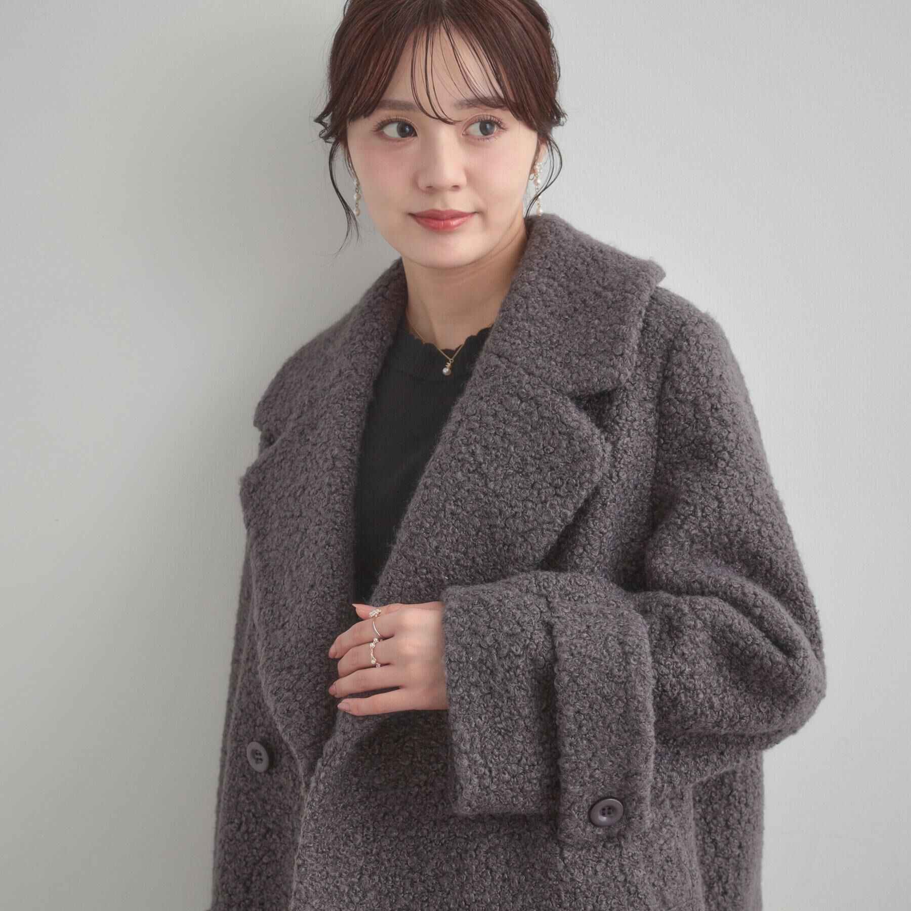 Couture broach「【S-LL/無地・チェック柄】プードルボア ショートコート」|ピーコート|