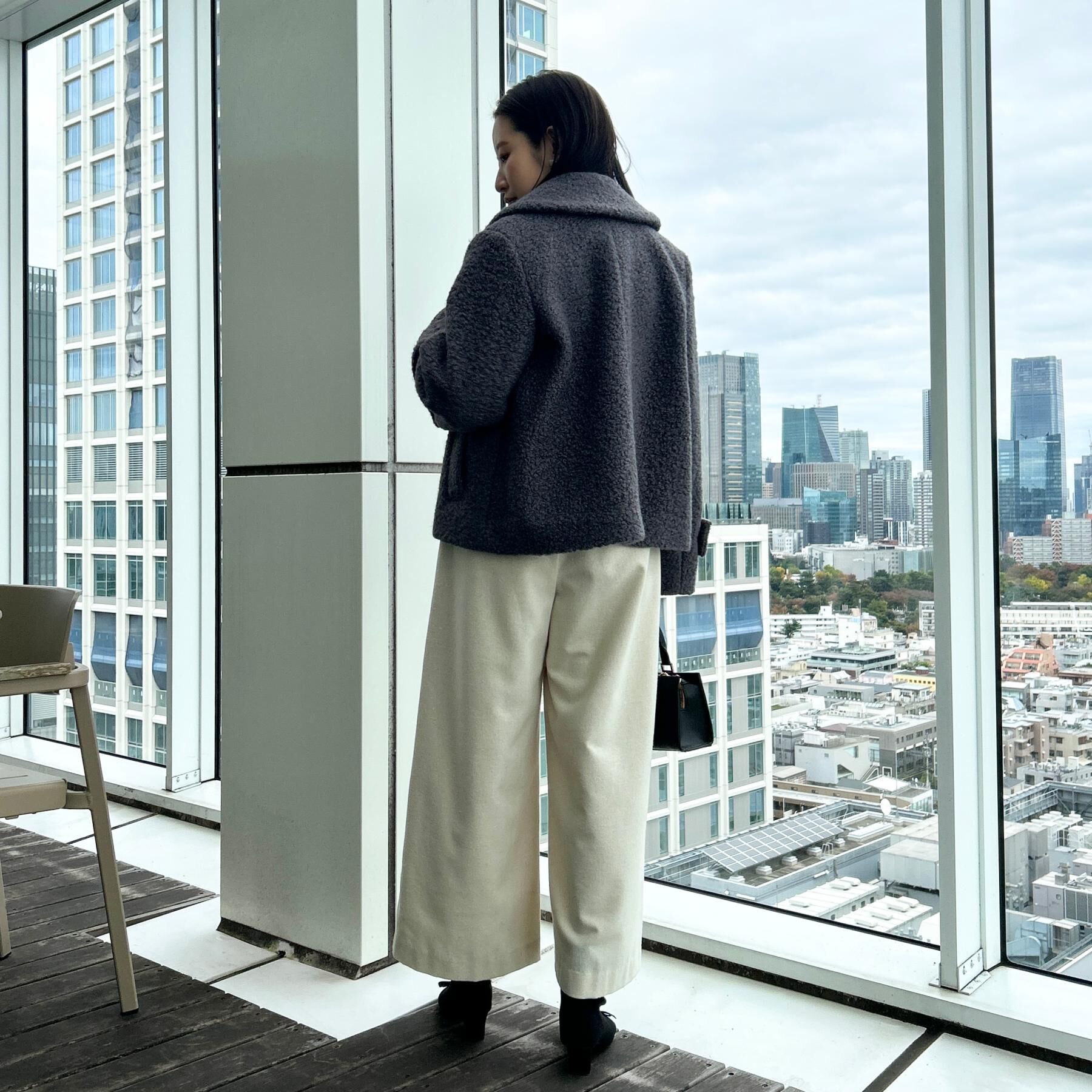 Couture broach「【S-LL/無地・チェック柄】プードルボア ショートコート」|ピーコート|