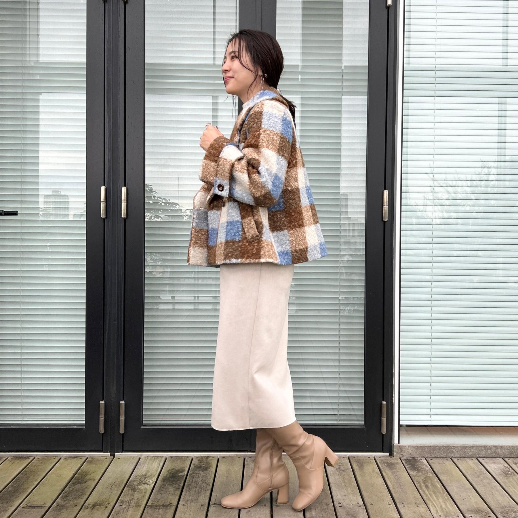 Couture broach「【S-LL/無地・チェック柄】プードルボア ショートコート」|ピーコート|