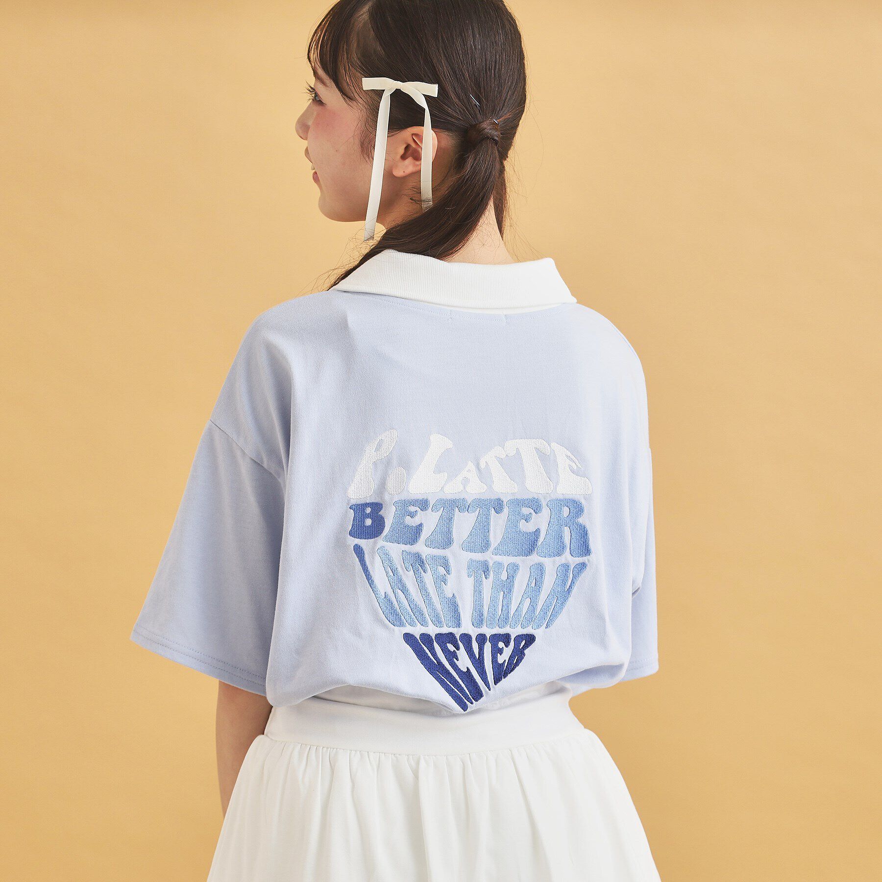 PINK-latte「◆ハーフジップ衿付きTシャツ」|Tシャツ・カットソー|ブルー(091)