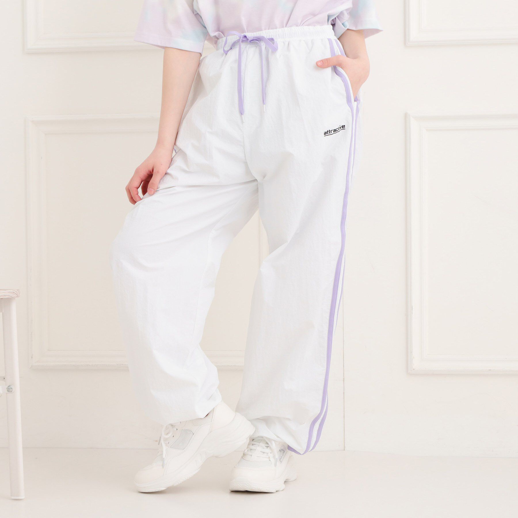 PINK-latte「ナイロンライントラックパンツ」|その他|オフホワイト(003