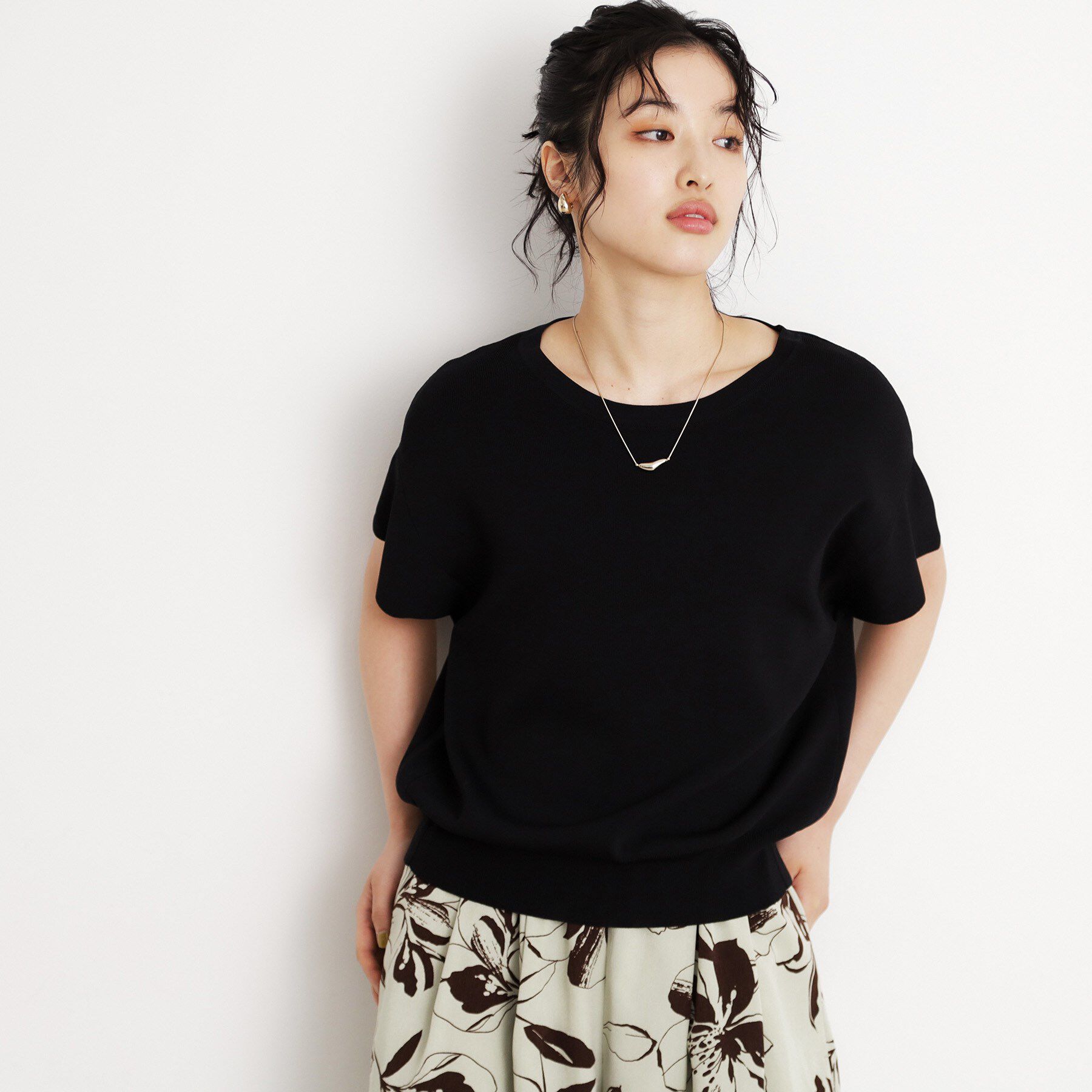 THE SHOP TK「さらさらフレアスリーブサマーニット【毛玉になりにくい/UV/洗濯機OK】」|ニット・セーター|ブラック(019)