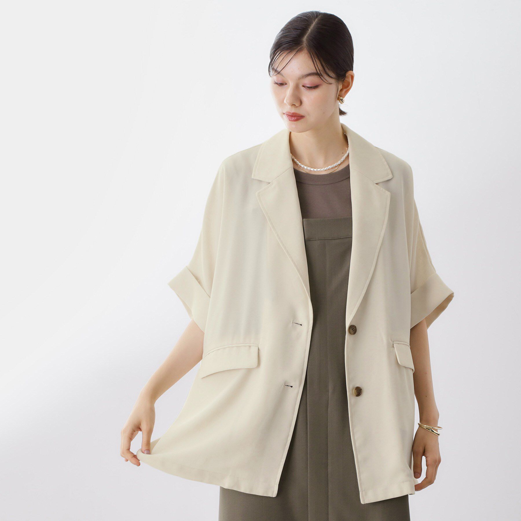 THE SHOP TK「ドルマン半袖ジャケット【洗える】」|テーラードジャケット|