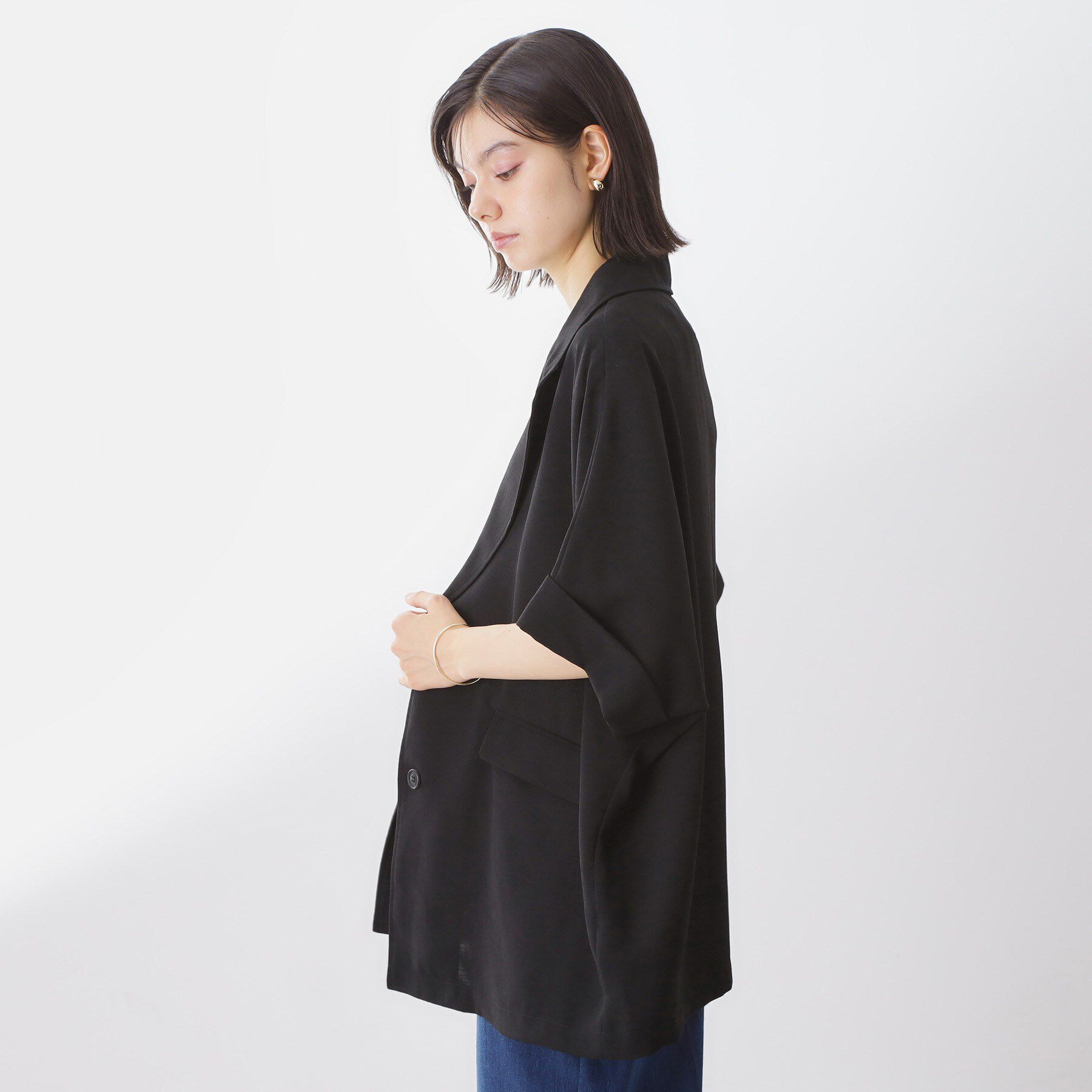 THE SHOP TK「ドルマン半袖ジャケット【洗える】」|テーラードジャケット|