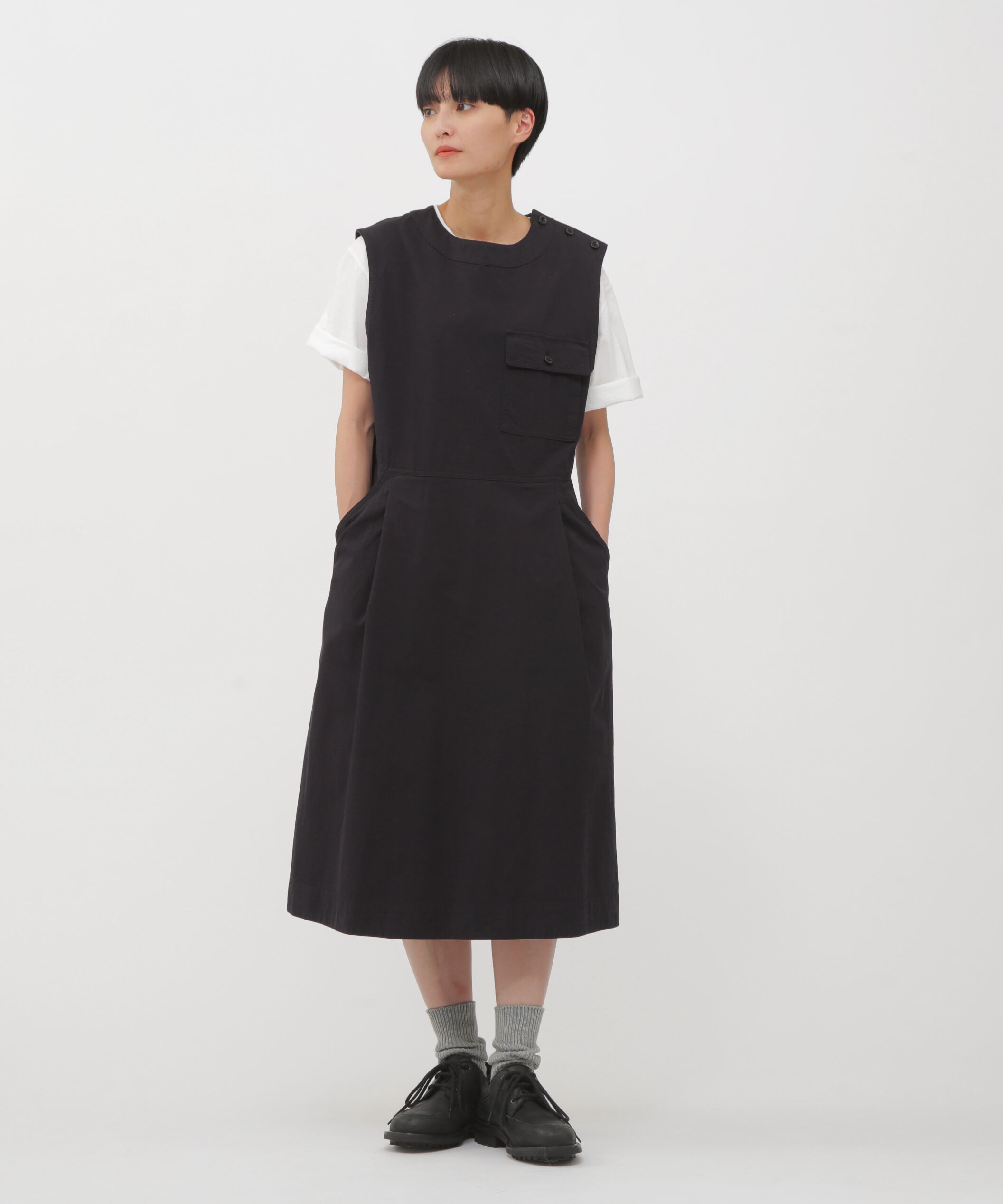 MHL.「YARN DYED COTTON TWILL DRESS」|ワンピース|BLACK