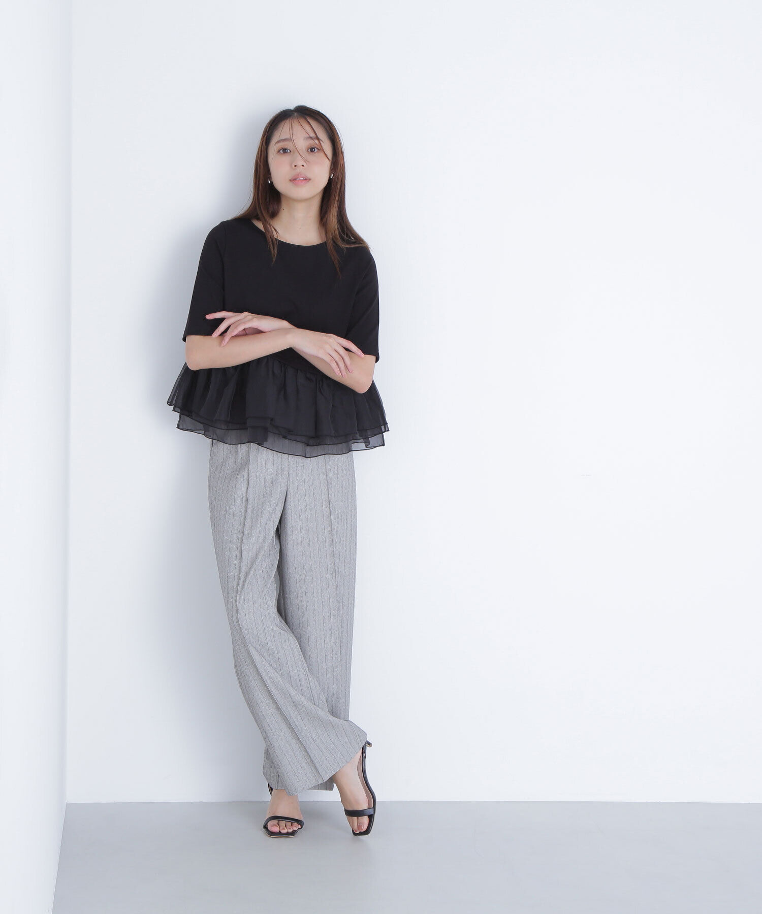  「シフォンドッキングペプラムカットソー」|Tシャツ・カットソー|