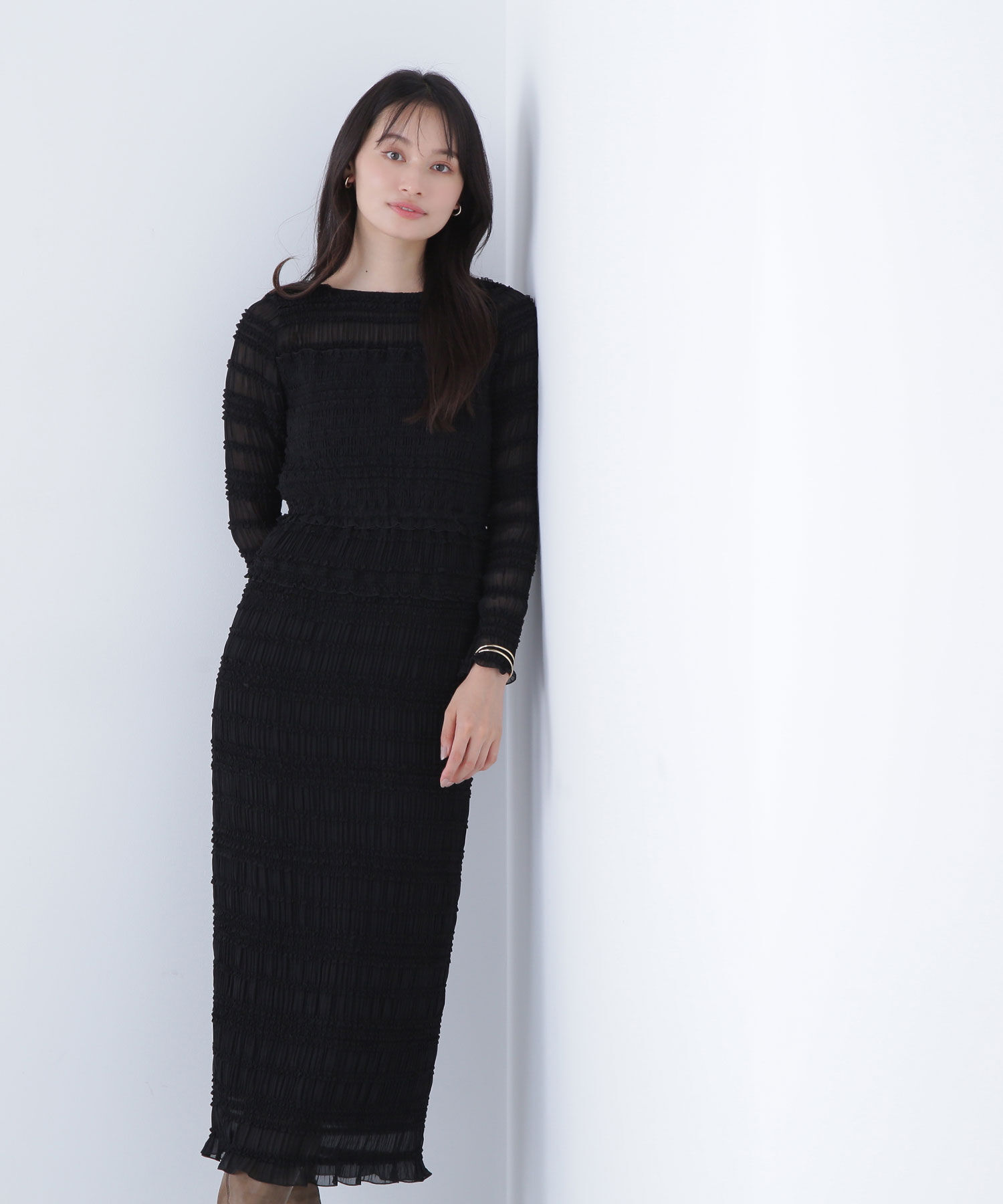  「フリルシャーリングナローワンピース」|ワンピース|