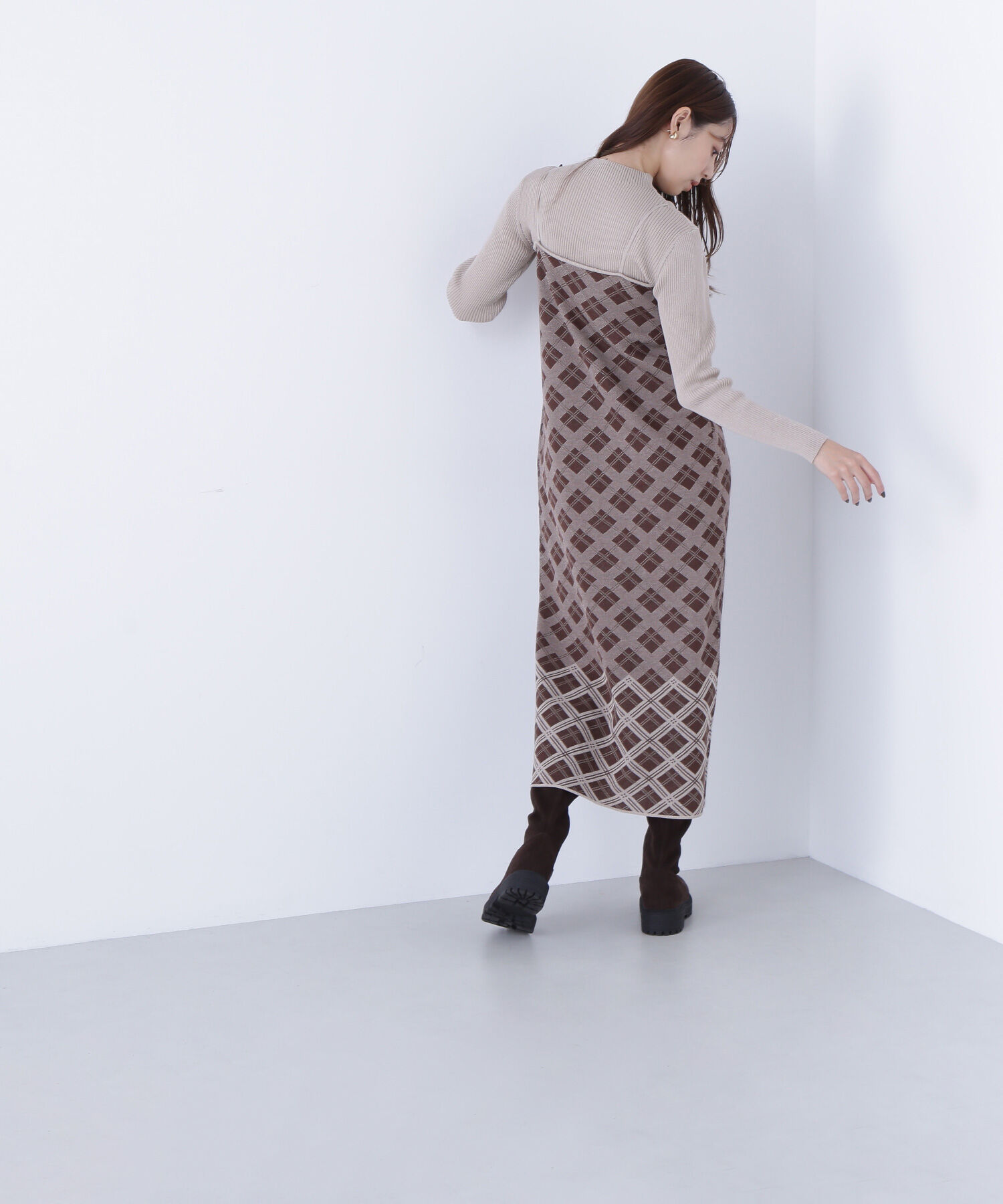  「チェックニットキャミワンピースセット」|ワンピース|