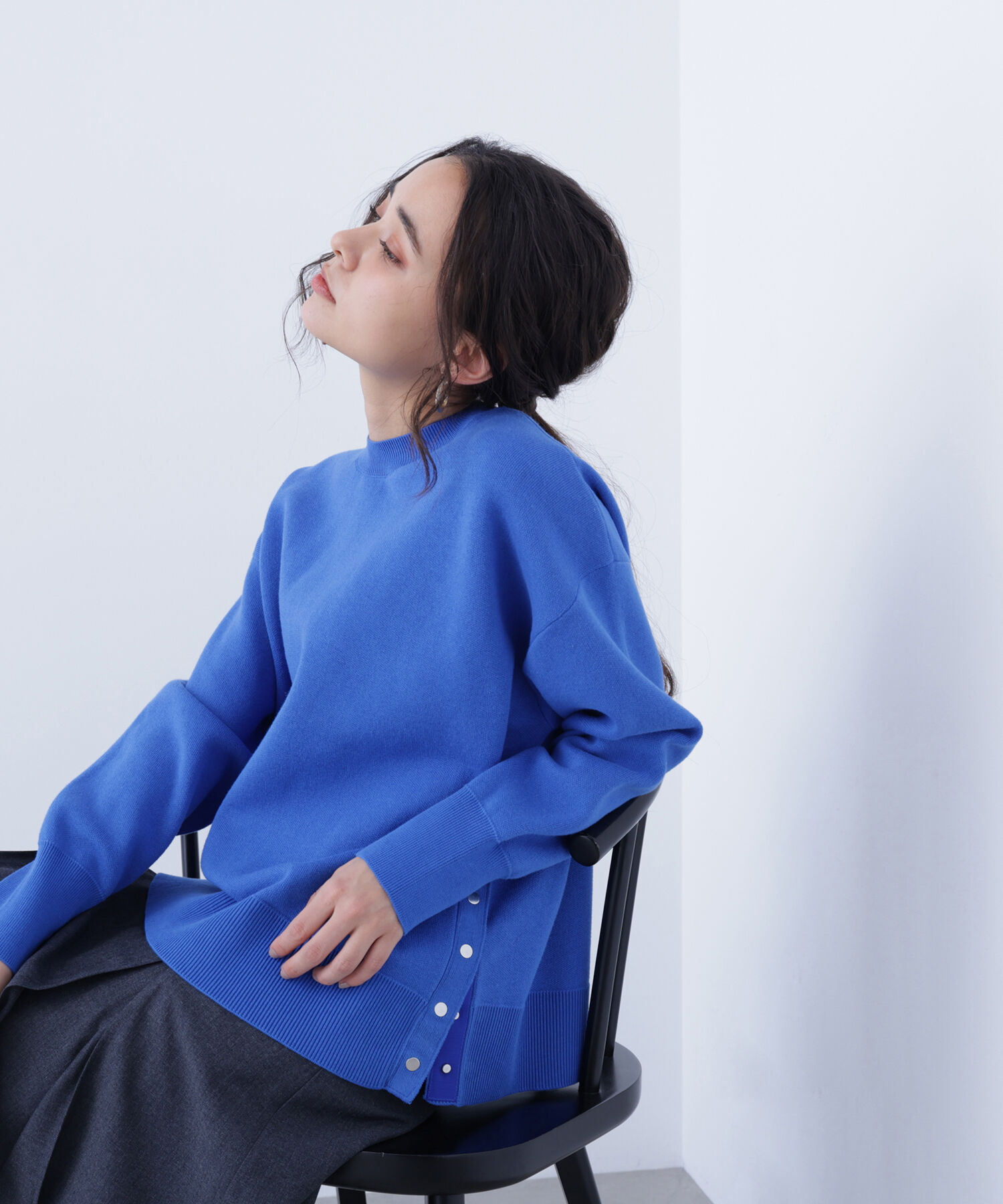  「〈N.〉サイドスリットボクシーニット」|ニット・セーター|ブルー1