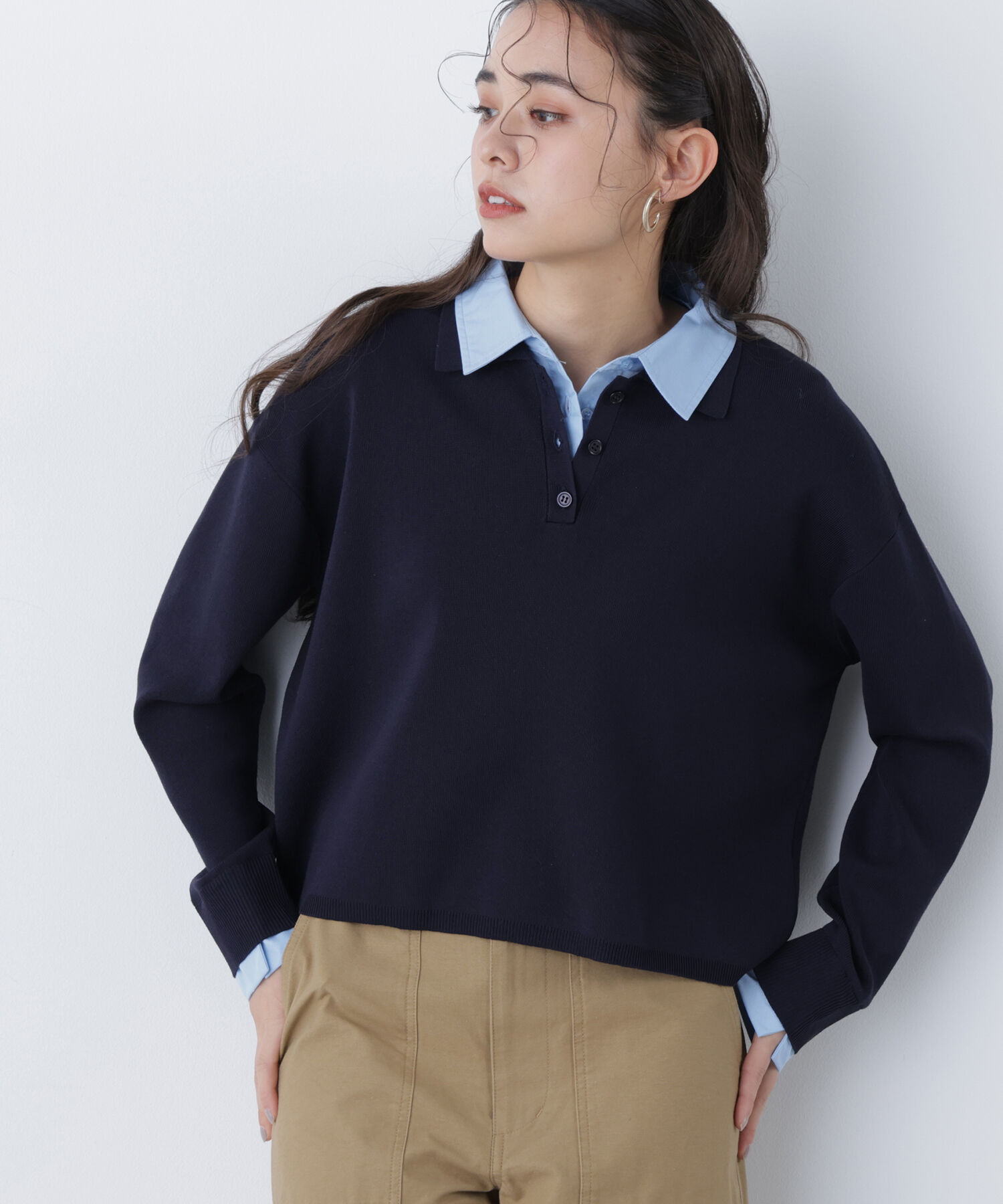  「〈N.〉シャツレイヤードニット」|ニット・セーター|ネイビー