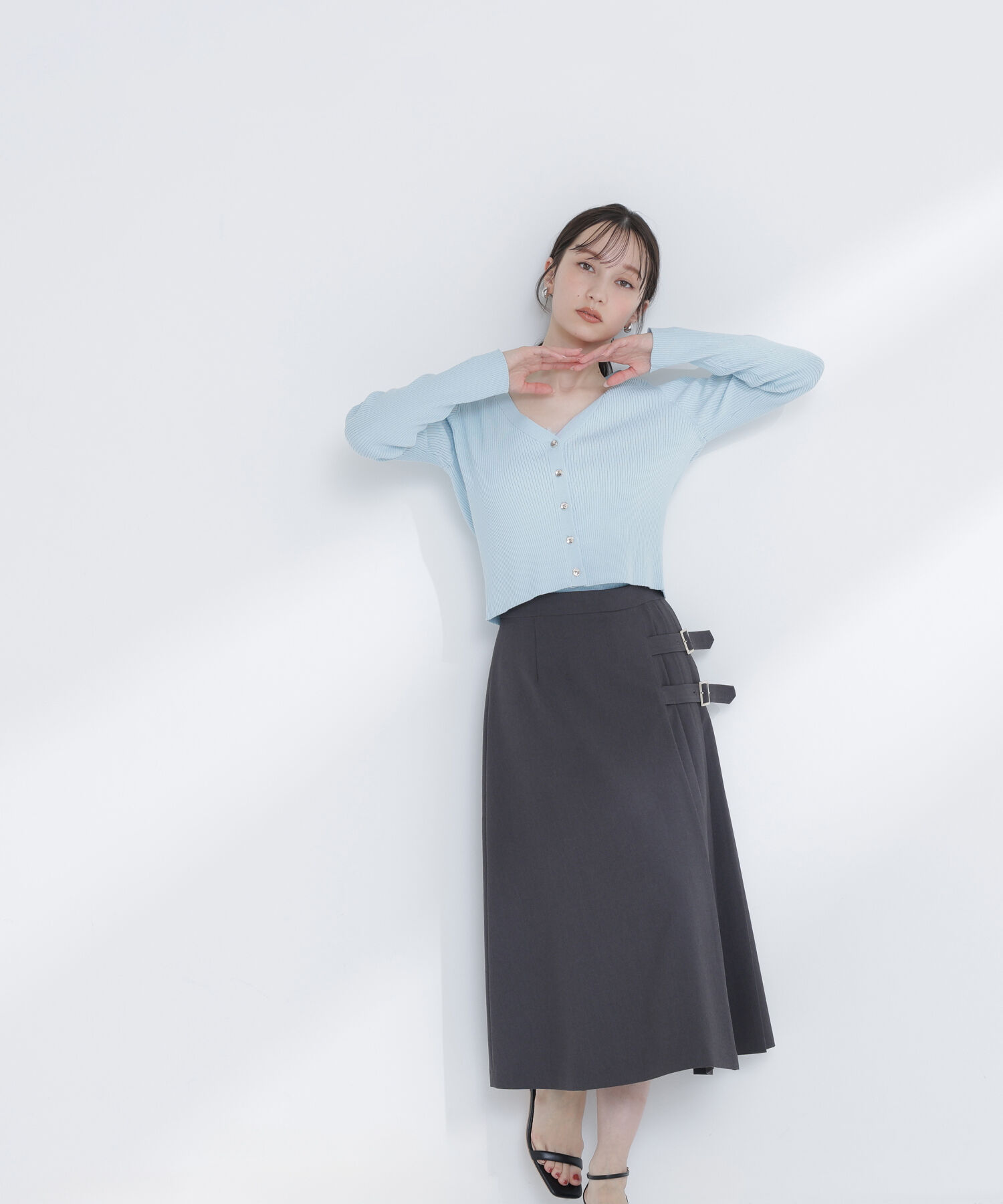  「サイドプリーツスカート」|スカート|チャコール1