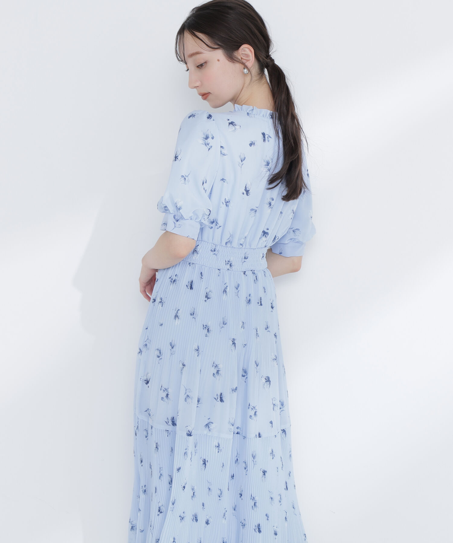  「ぼかしフラワープリントワンピース」|ワンピース|ブルー系2