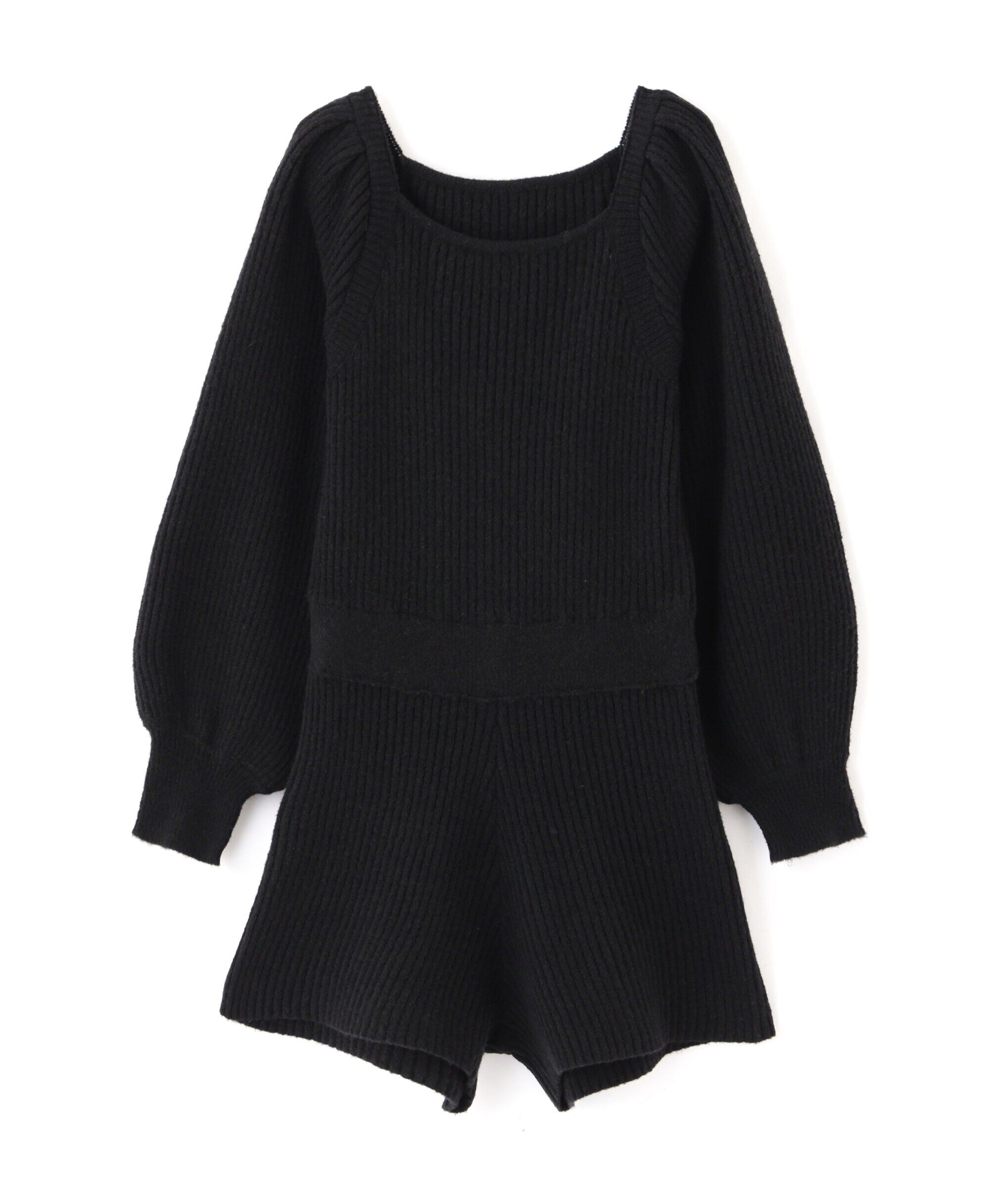  「スクエアネックリブニットロンパース」|ワンピース|