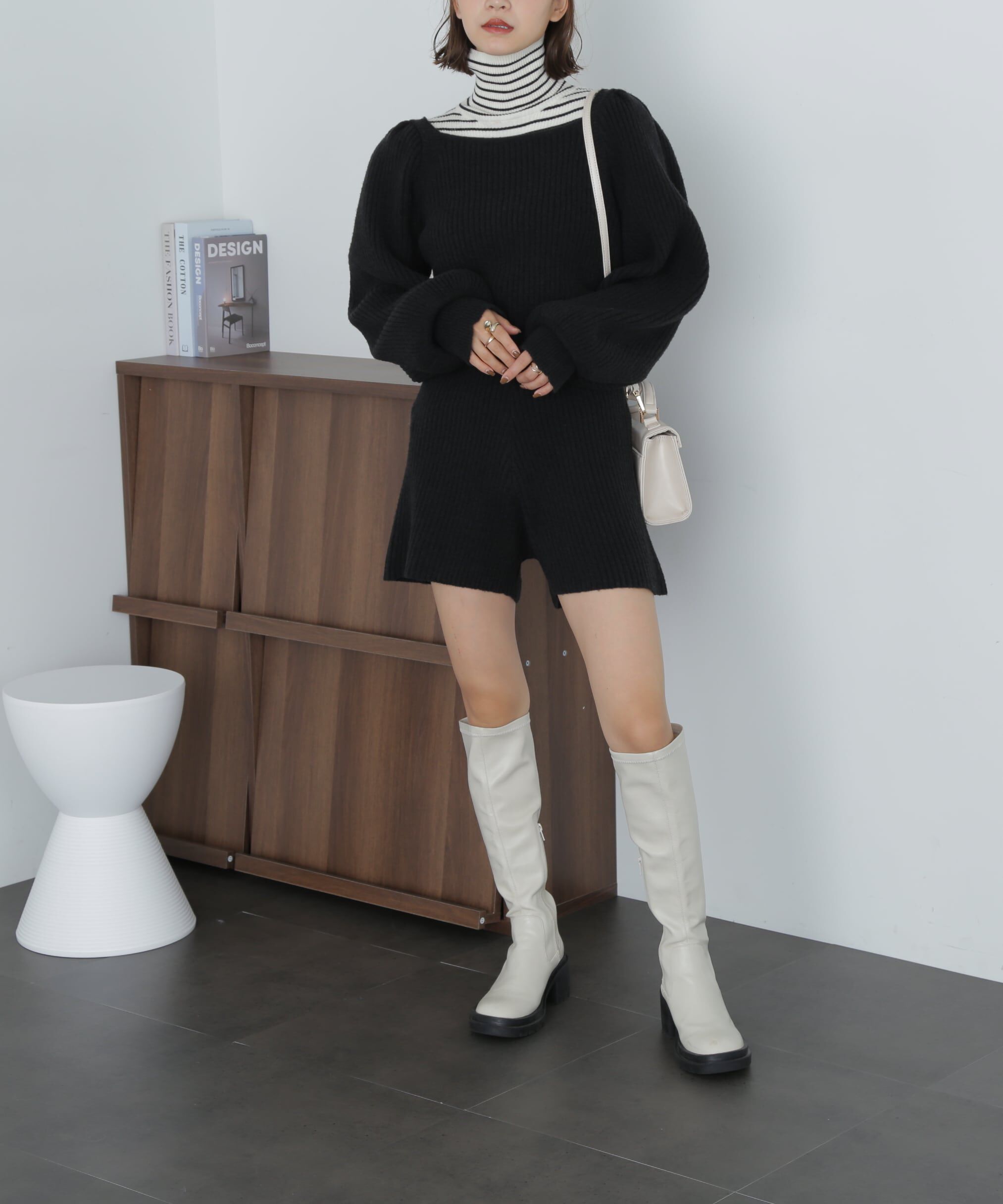  「スクエアネックリブニットロンパース」|ワンピース|