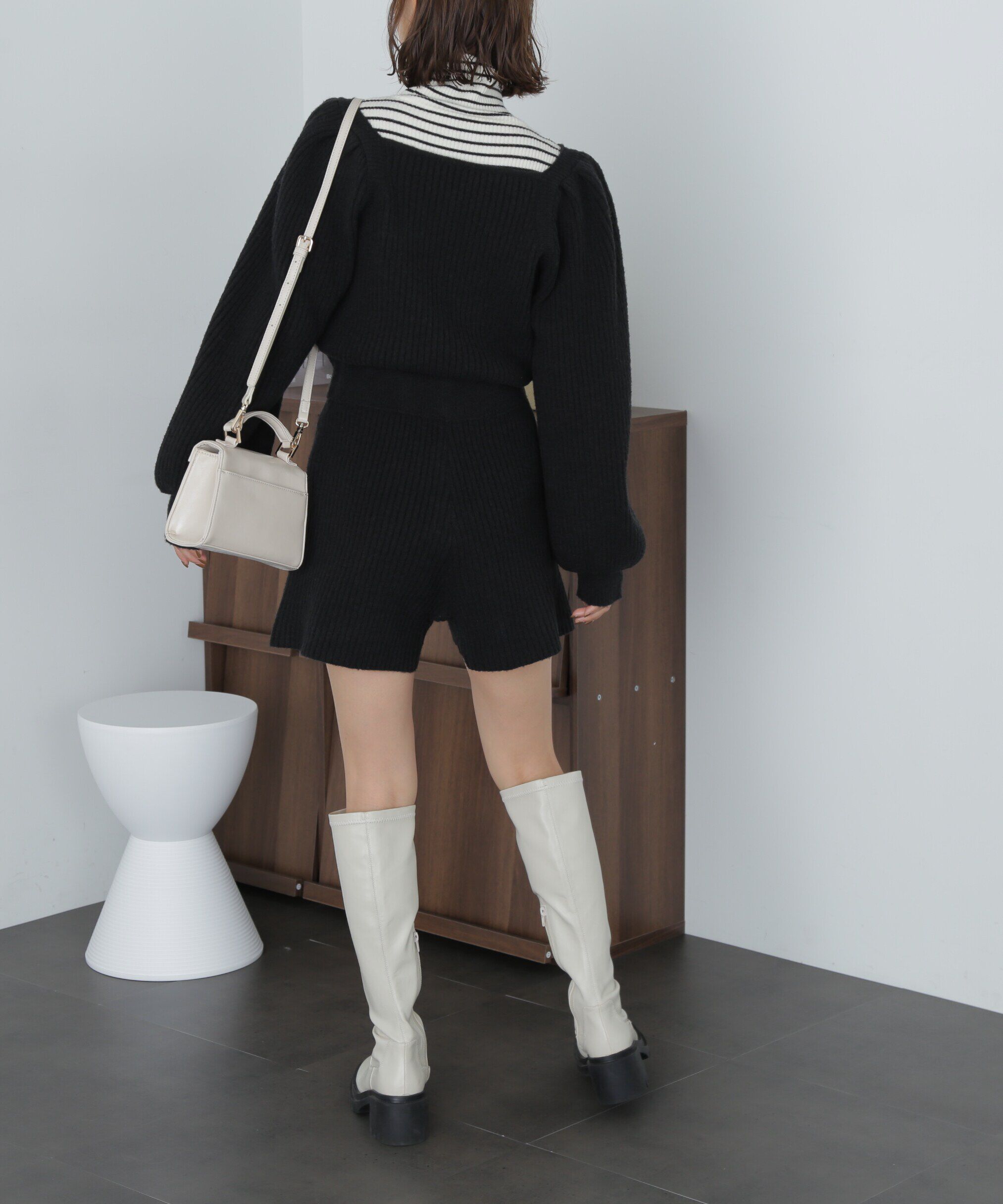  「スクエアネックリブニットロンパース」|ワンピース|