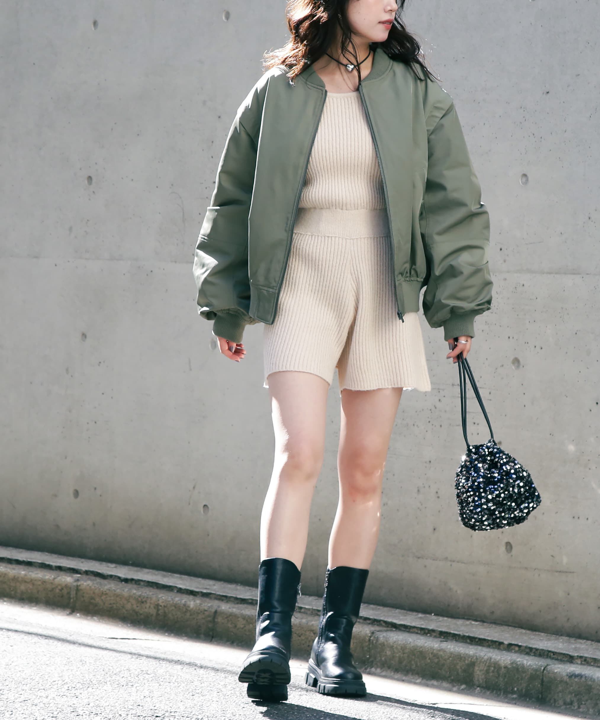  「スクエアネックリブニットロンパース」|ワンピース|