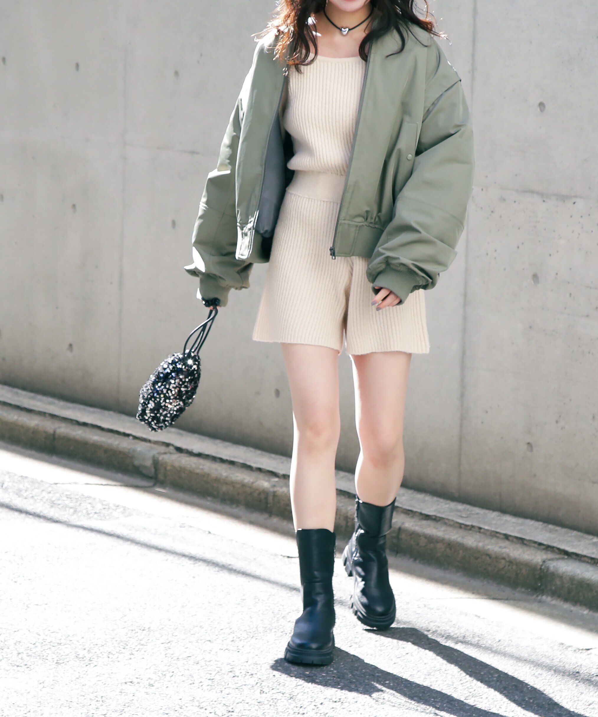  「スクエアネックリブニットロンパース」|ワンピース|