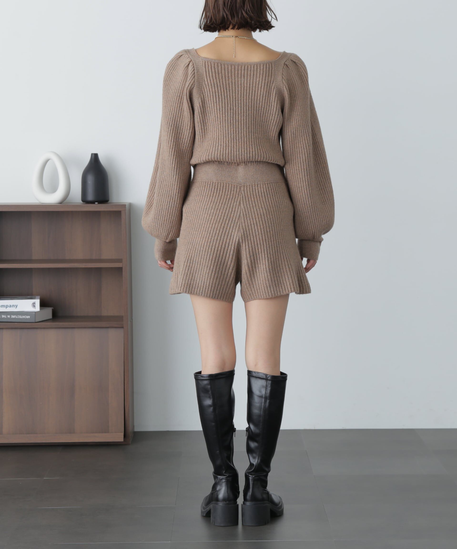  「スクエアネックリブニットロンパース」|ワンピース|