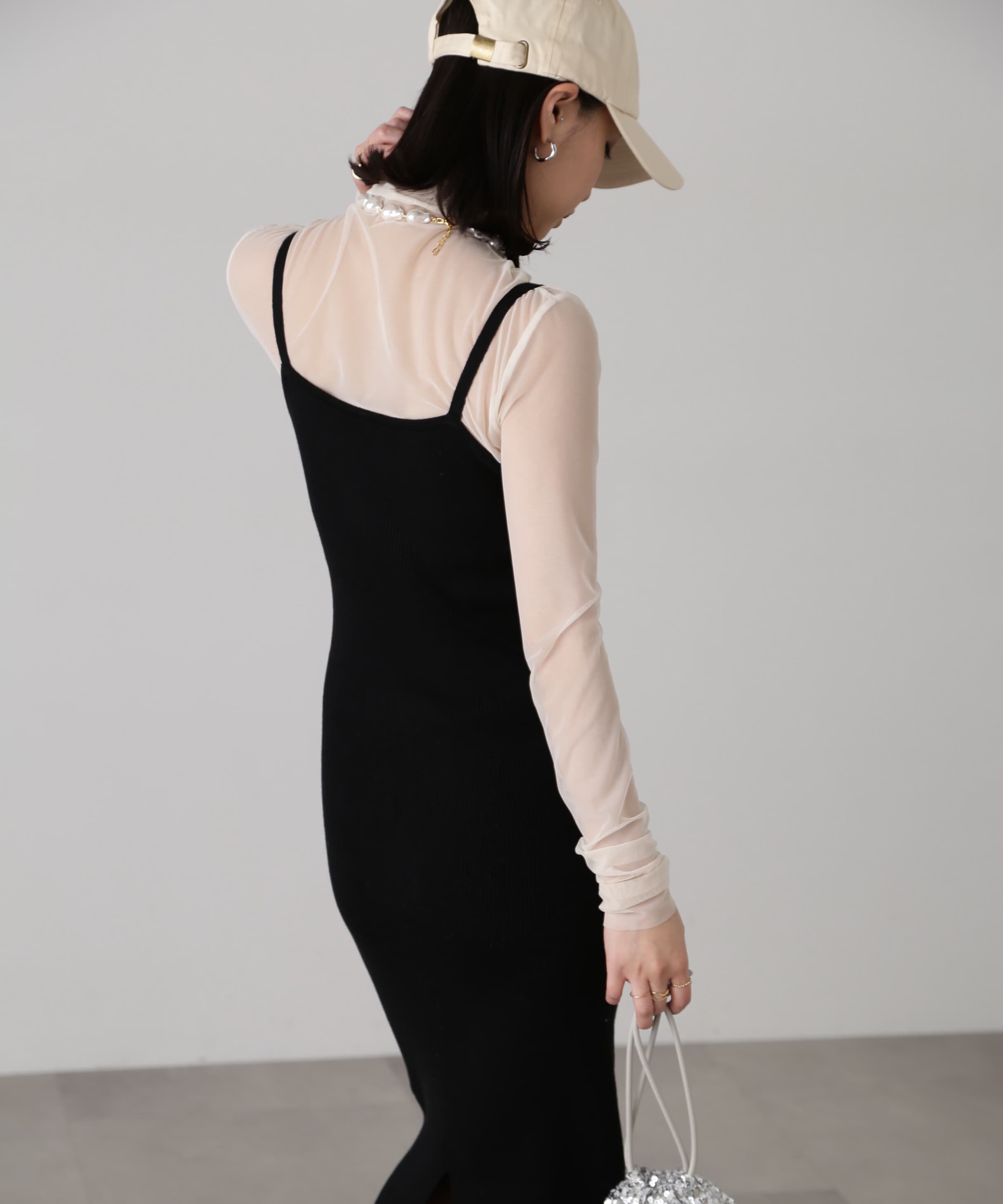  「［セットアップ対応］Iラインリブニットワンピース」|ワンピース|