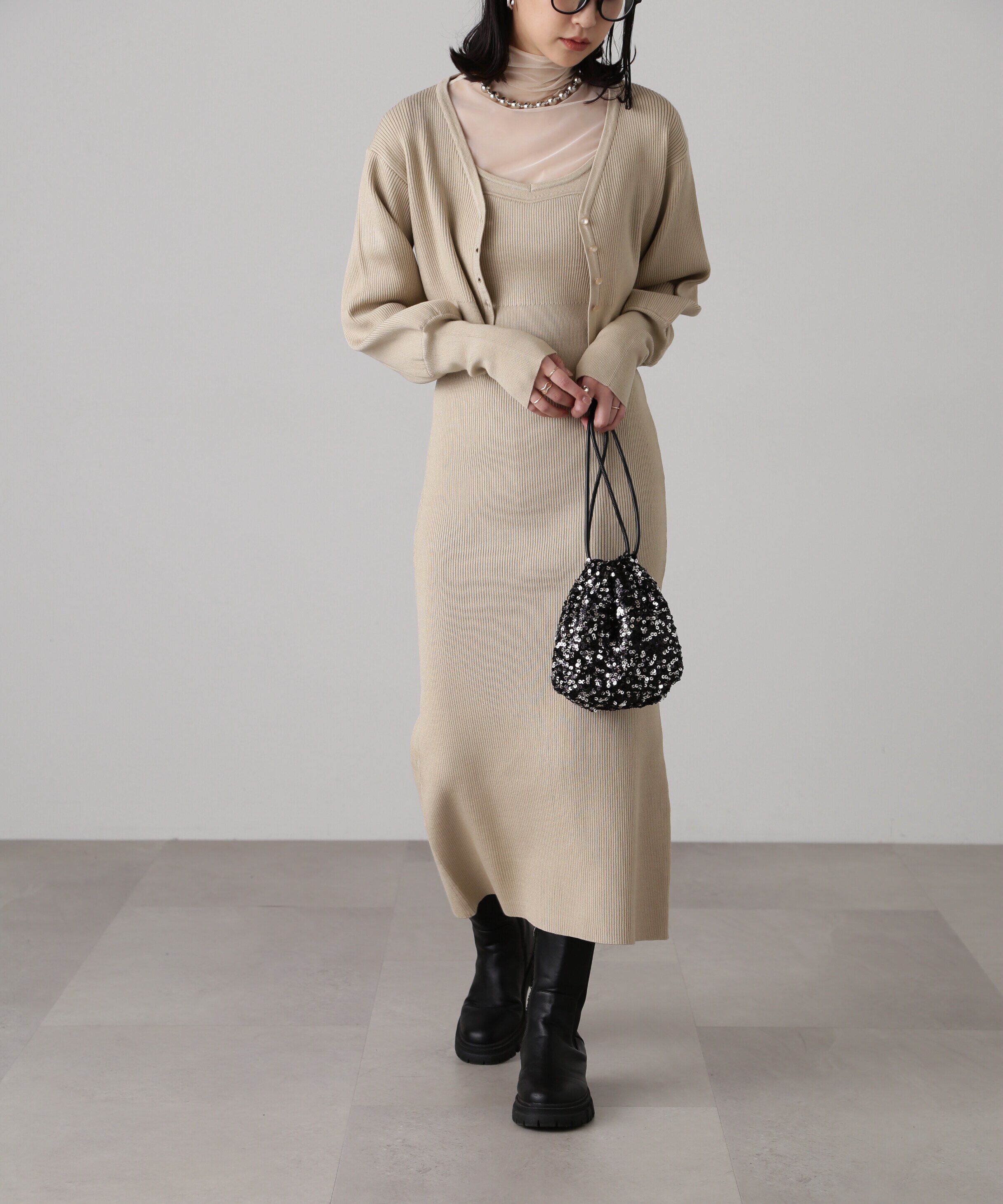  「［セットアップ対応］Iラインリブニットワンピース」|ワンピース|