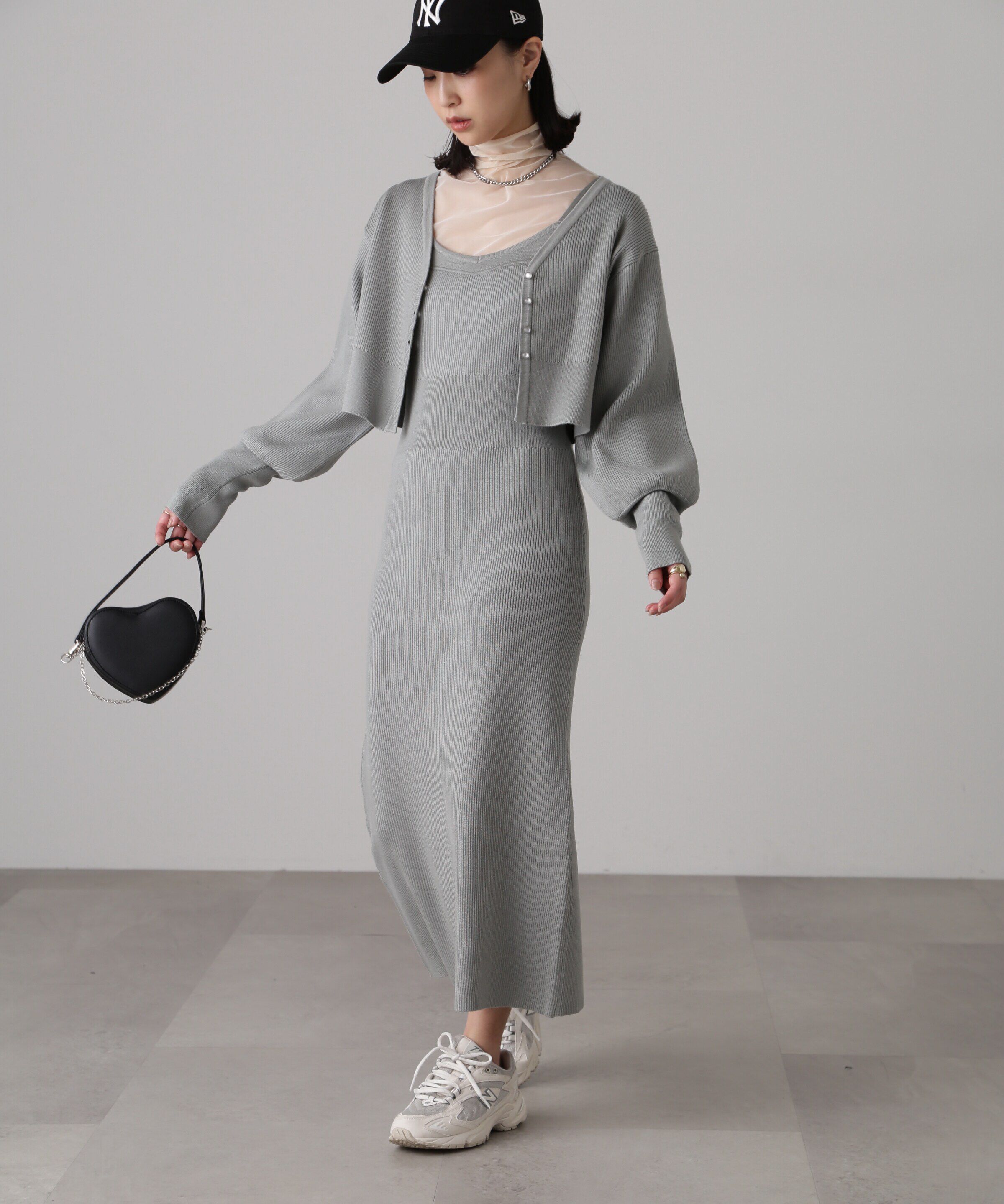  「［セットアップ対応］Iラインリブニットワンピース」|ワンピース|