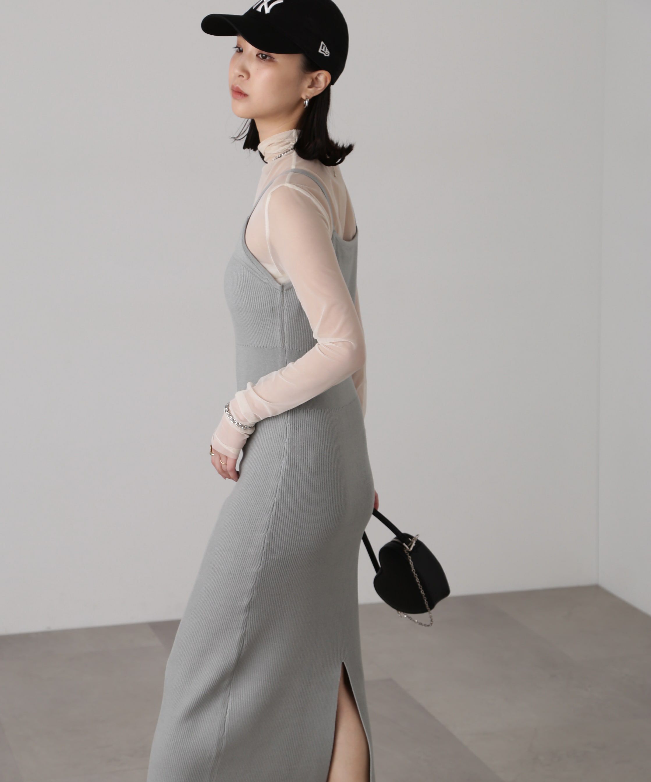  「［セットアップ対応］Iラインリブニットワンピース」|ワンピース|