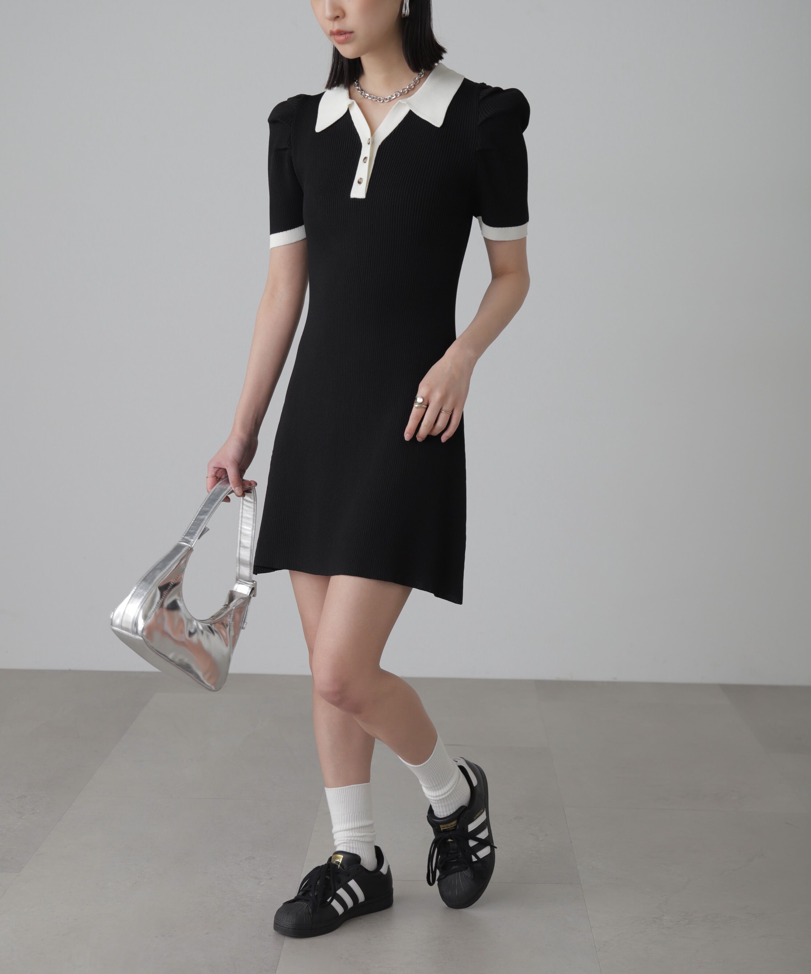  「配色半袖ポロワンピース」|ワンピース|