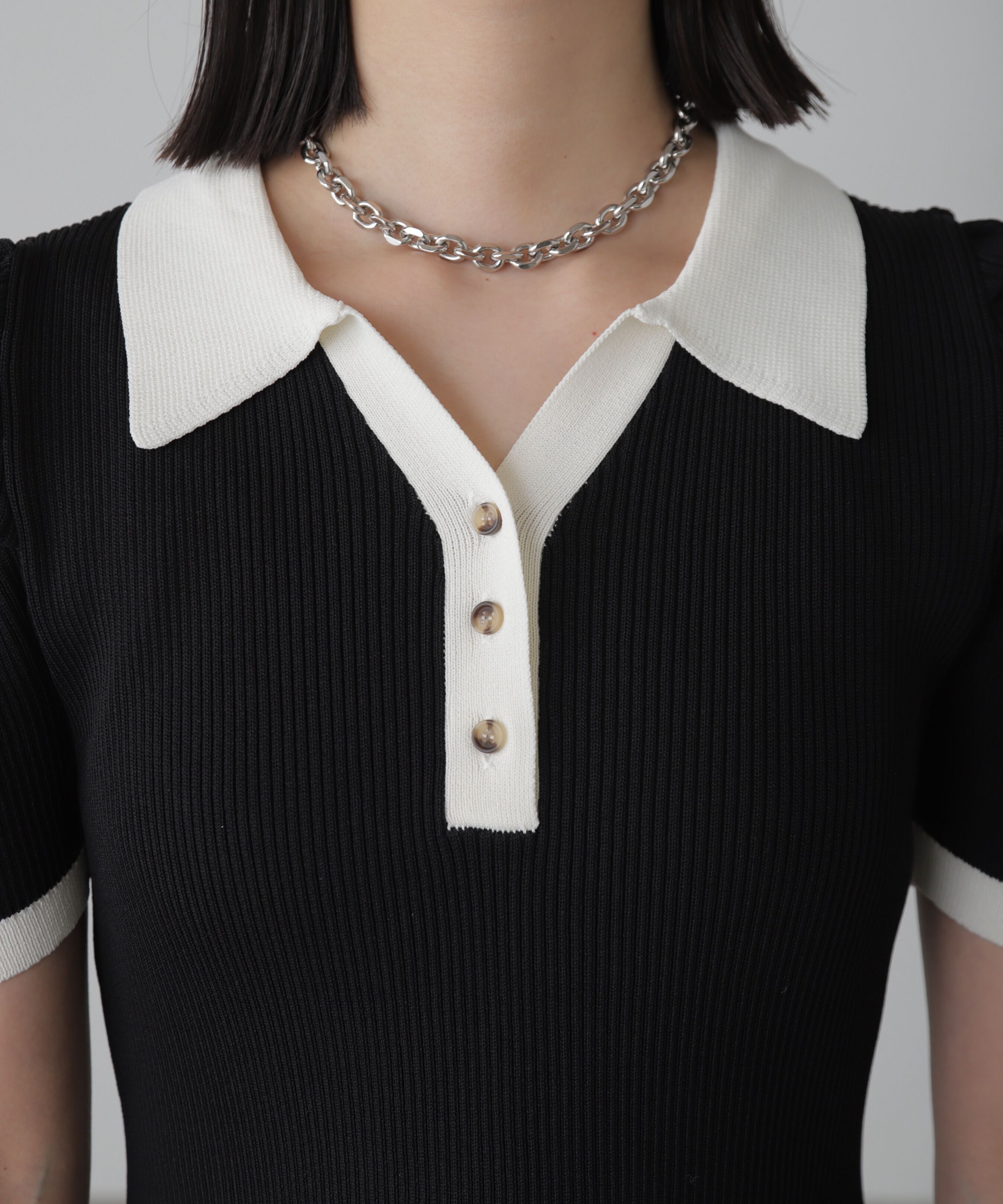  「配色半袖ポロワンピース」|ワンピース|