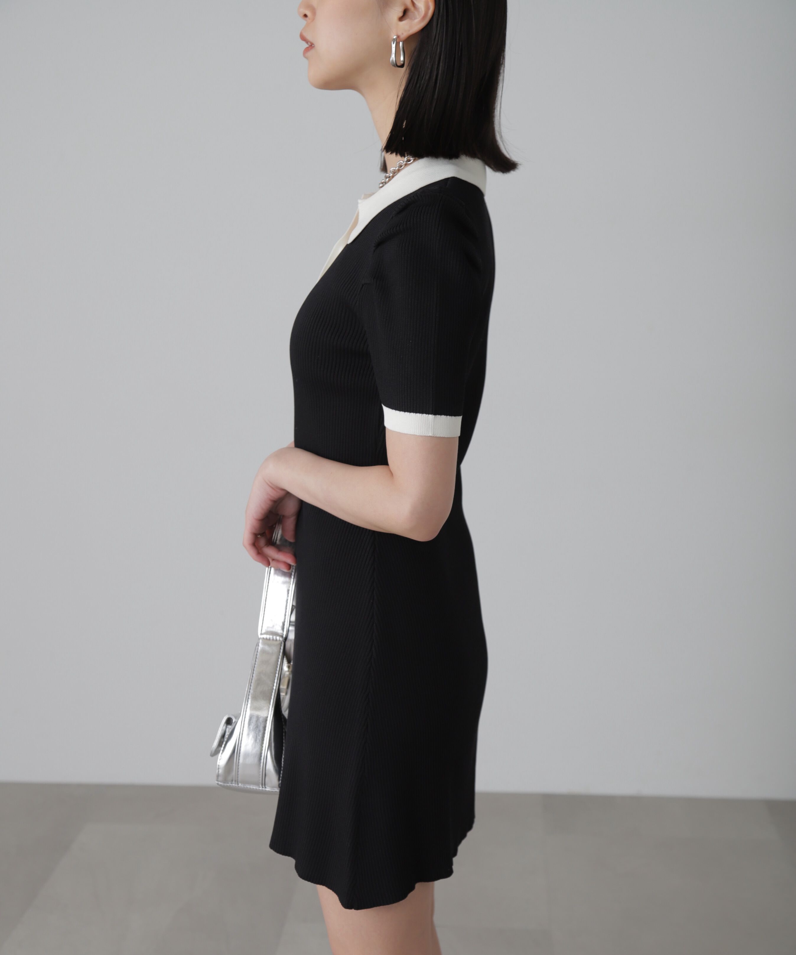  「配色半袖ポロワンピース」|ワンピース|