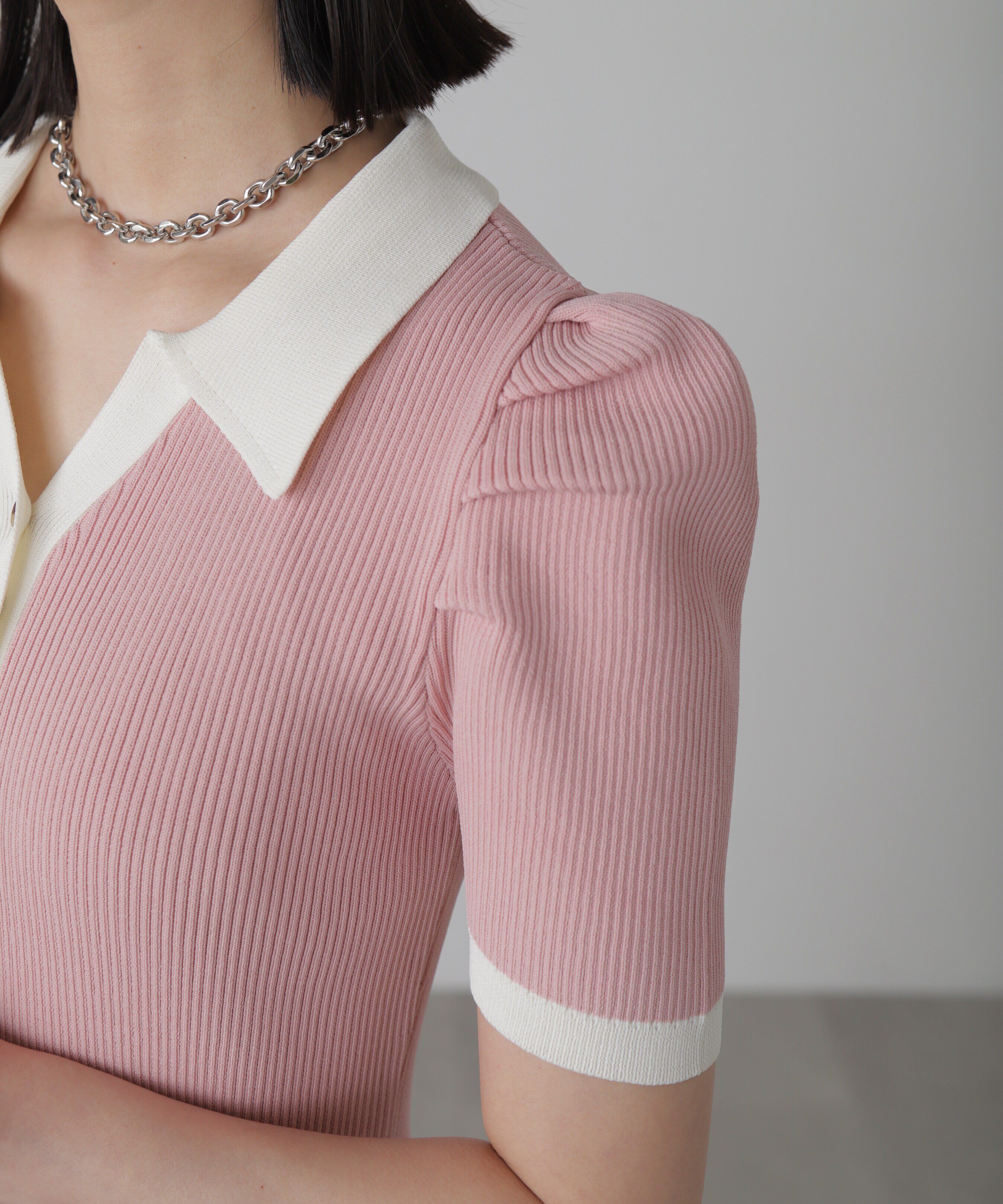  「配色半袖ポロワンピース」|ワンピース|