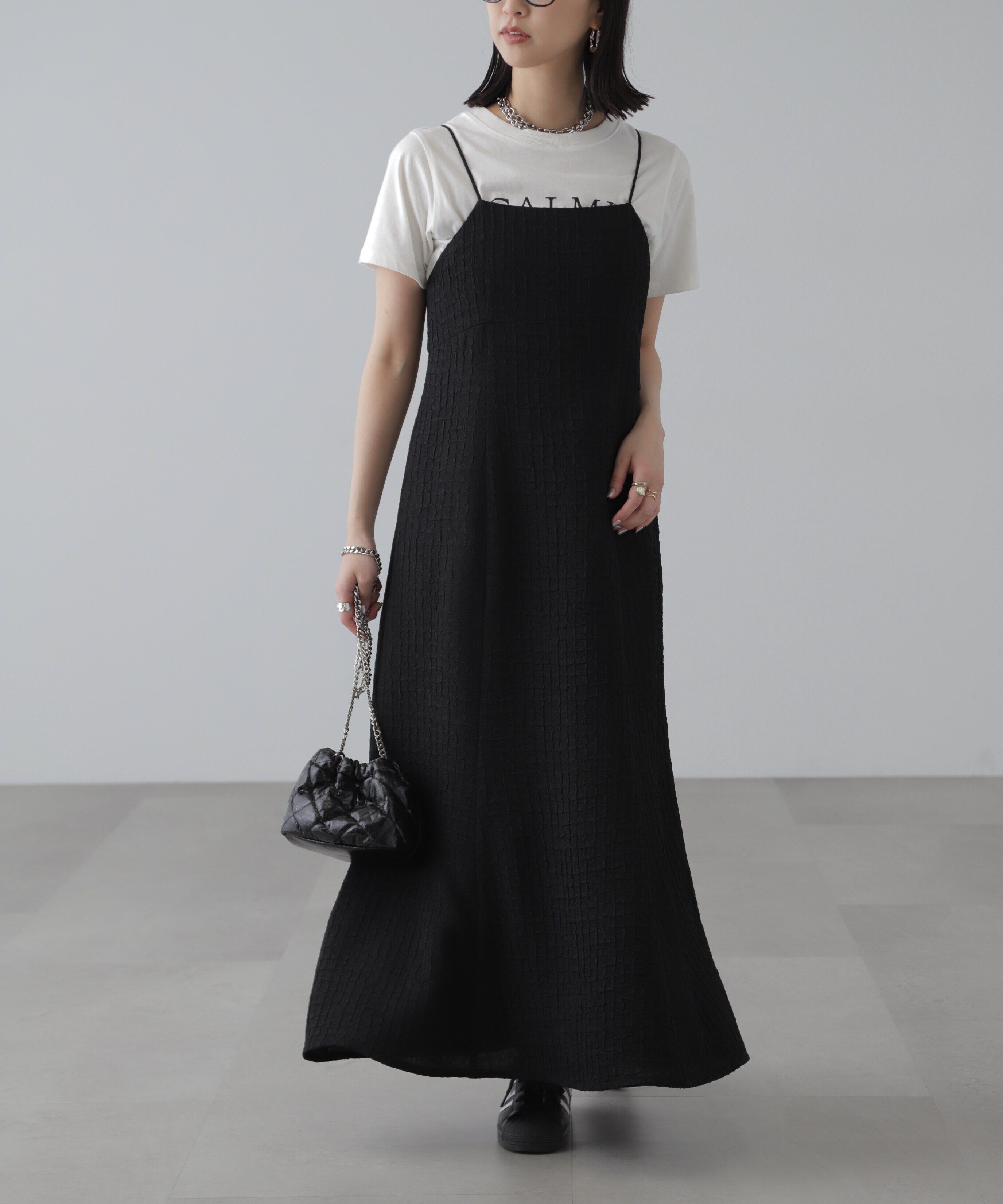  「ぽこぽこチェックマーメイドキャミワンピース」|ワンピース|ブラック