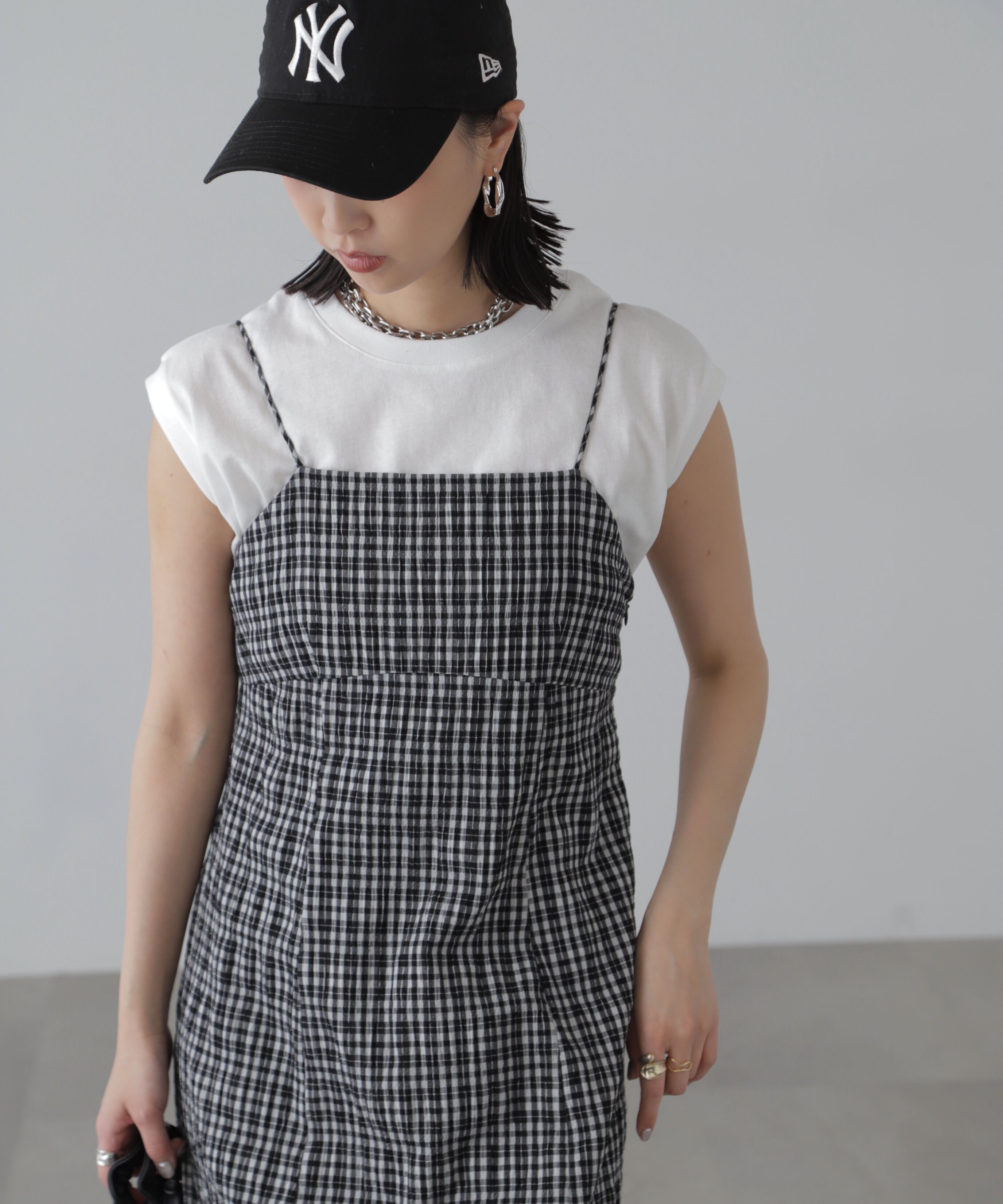  「ぽこぽこチェックマーメイドキャミワンピース」|ワンピース|