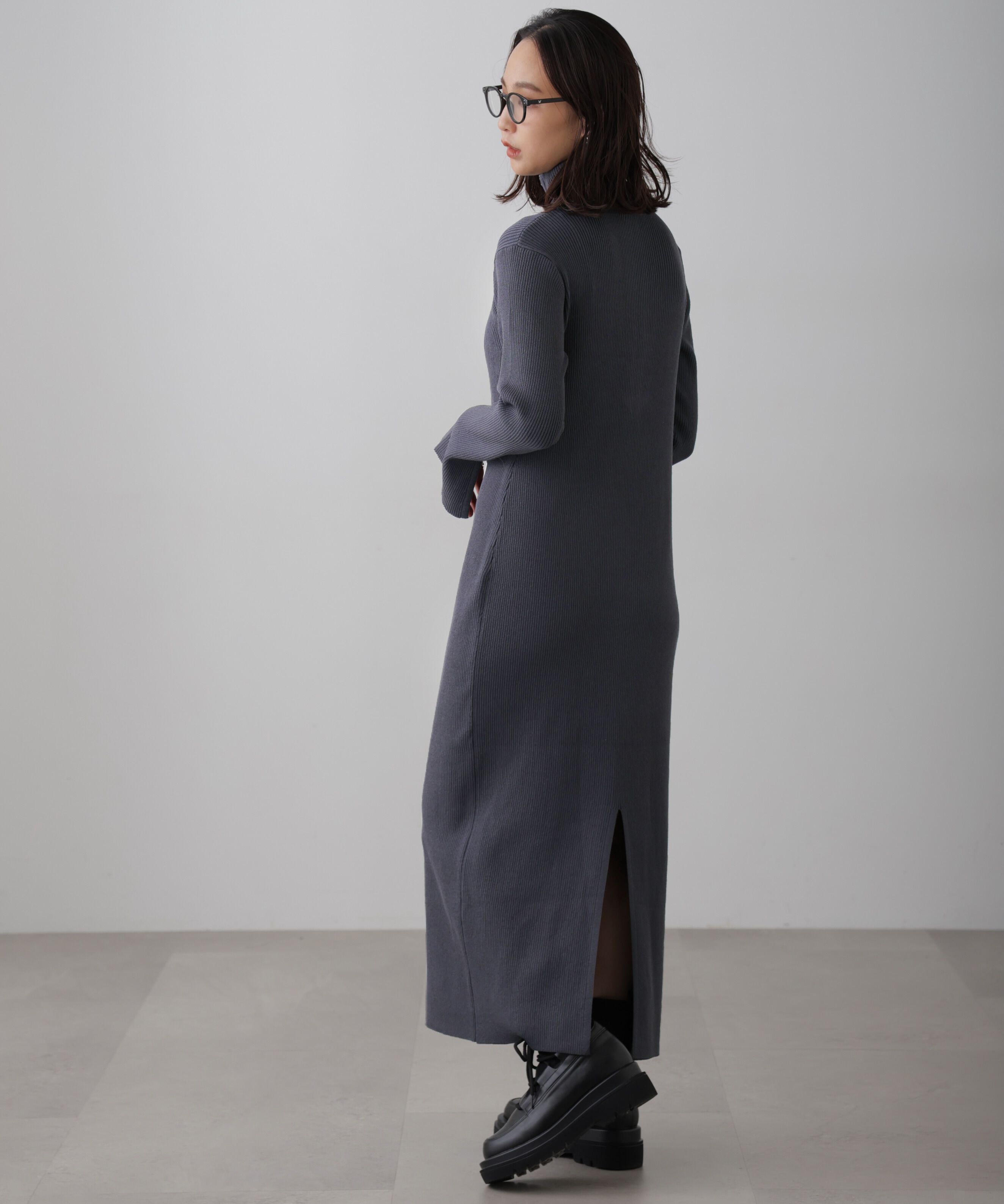  「ハーフジップロングニットワンピース」|ワンピース|