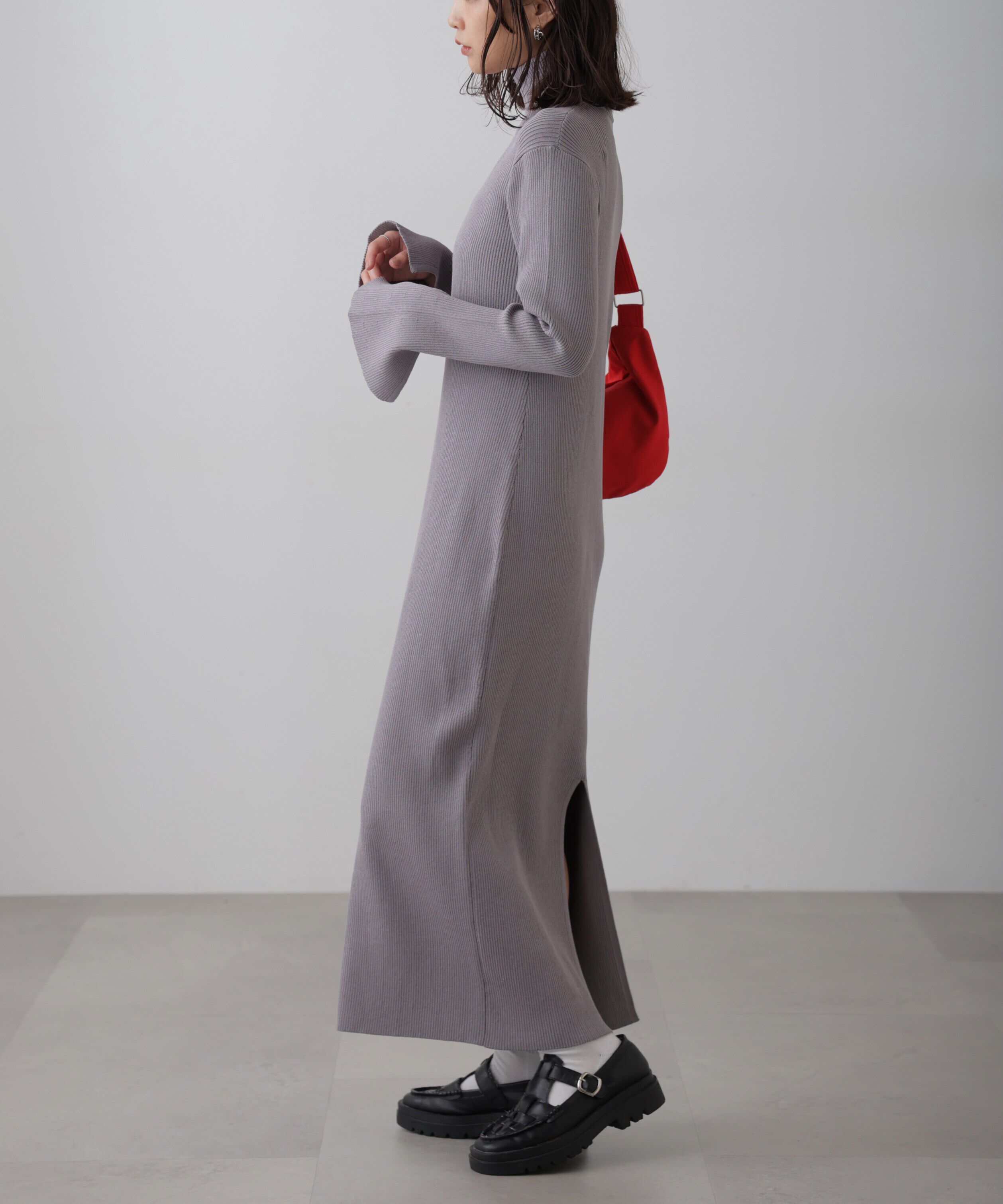  「ハーフジップロングニットワンピース」|ワンピース|