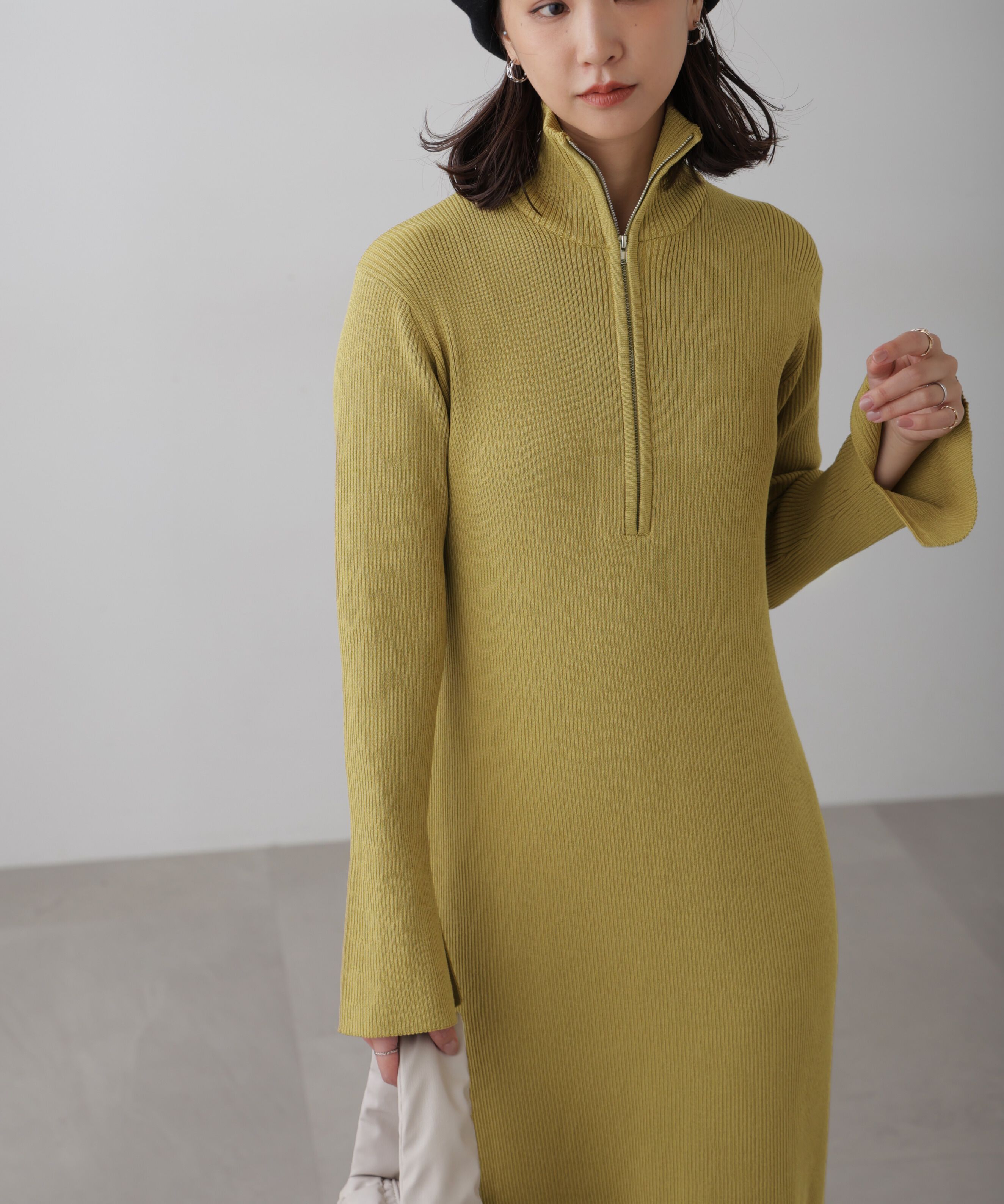  「ハーフジップロングニットワンピース」|ワンピース|