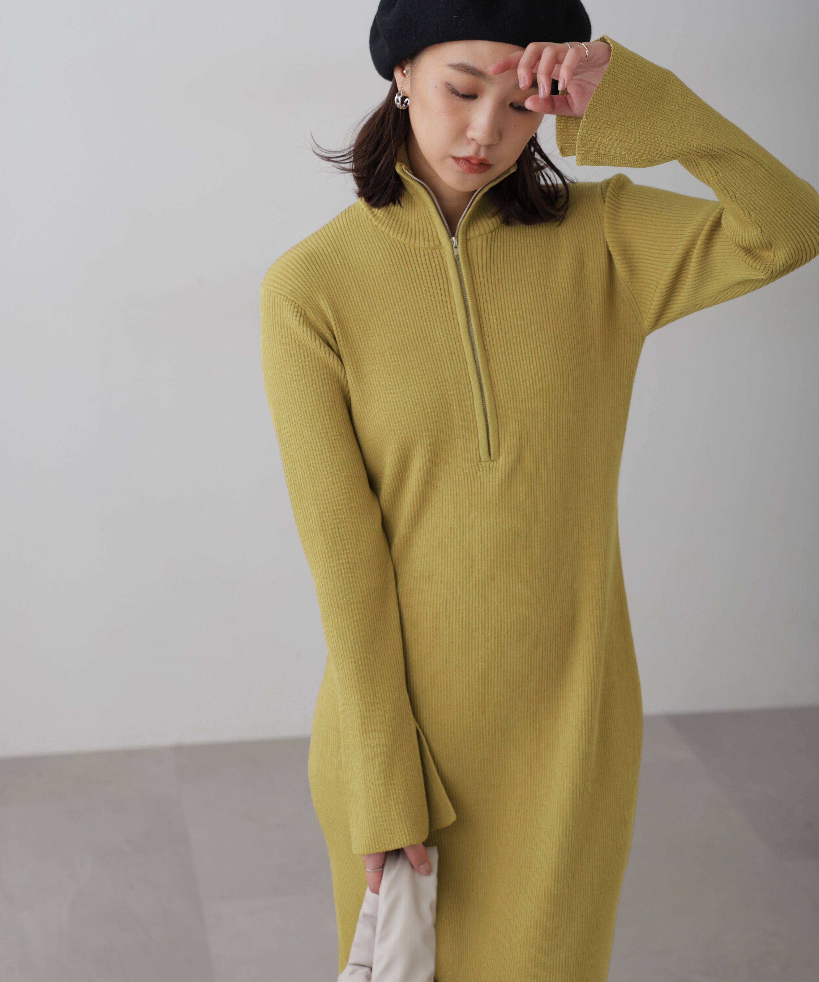  「ハーフジップロングニットワンピース」|ワンピース|