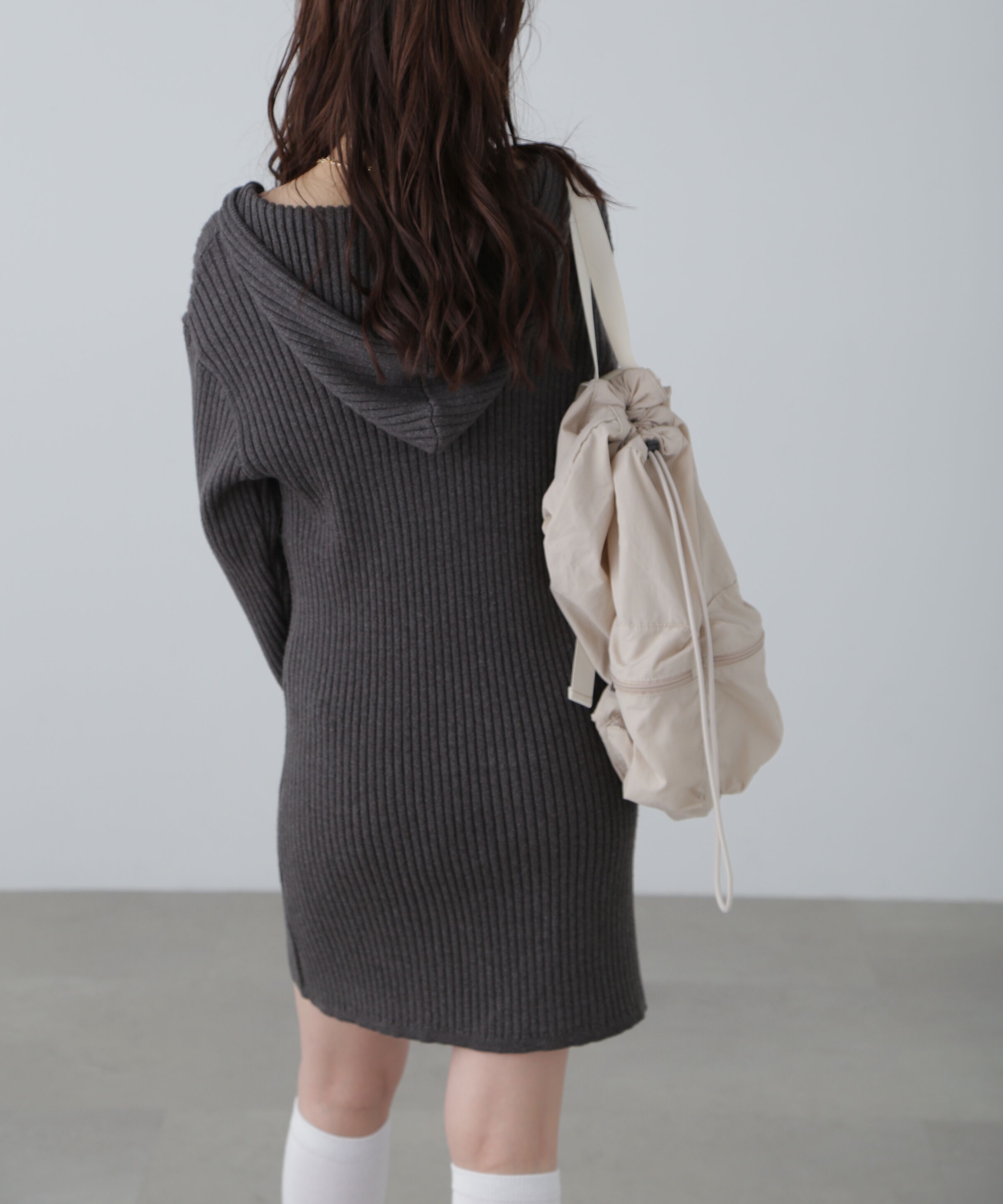  「フード付きニットミニワンピース」|ワンピース|