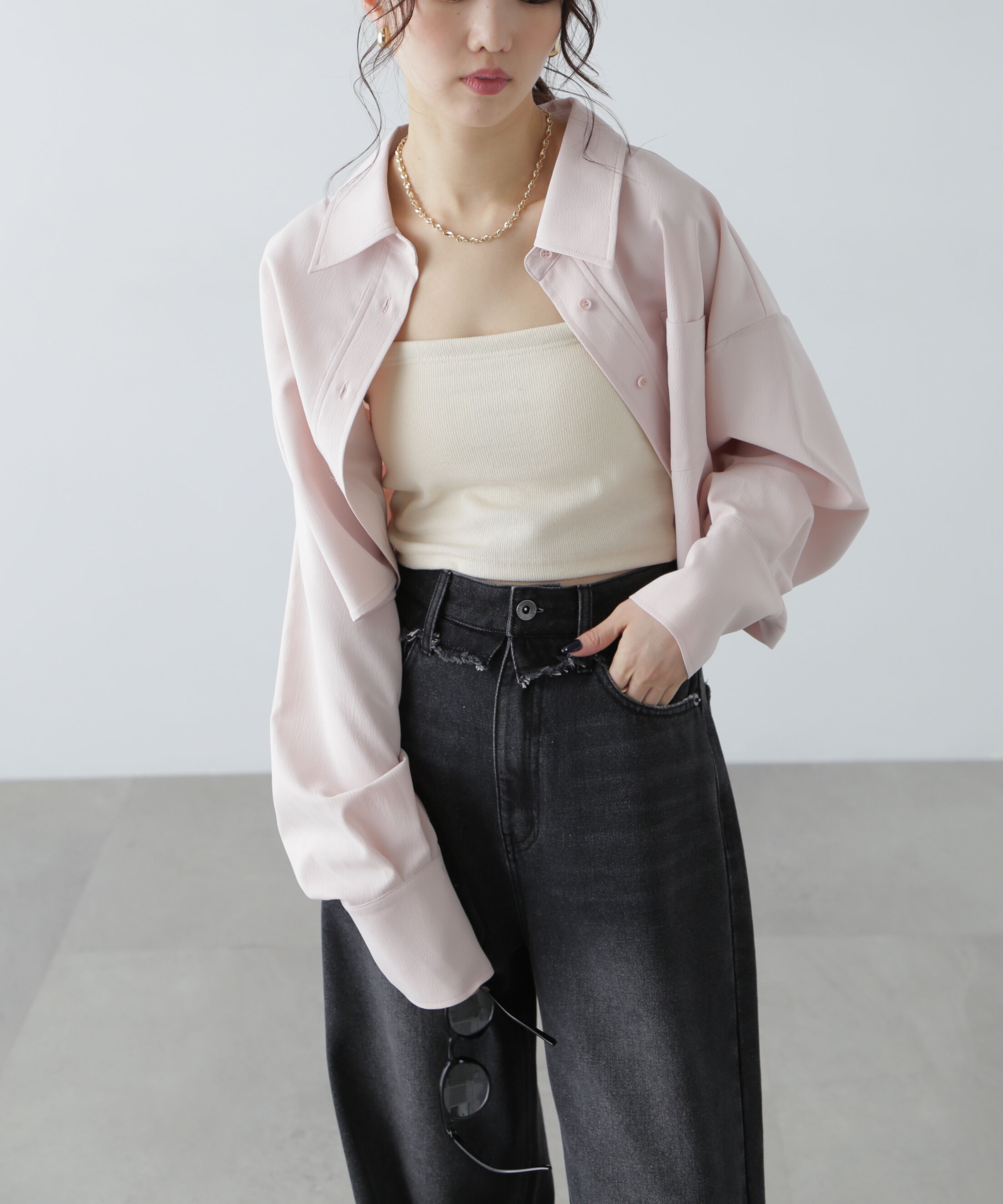  「バックレースアップショート丈シャツ」|シャツ・ブラウス|