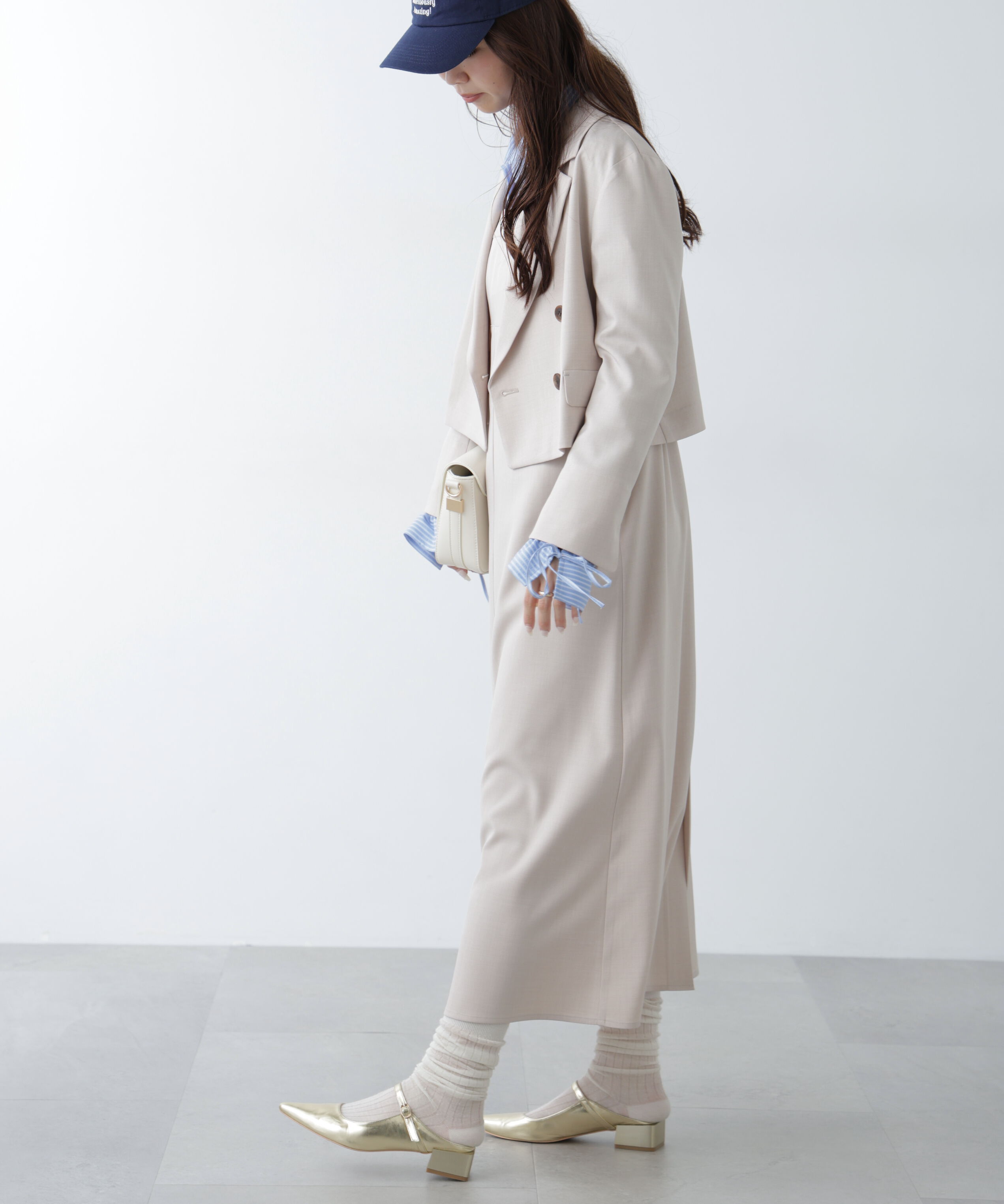  「梳毛調合繊ステッチナローキャミワンピース」|ワンピース|