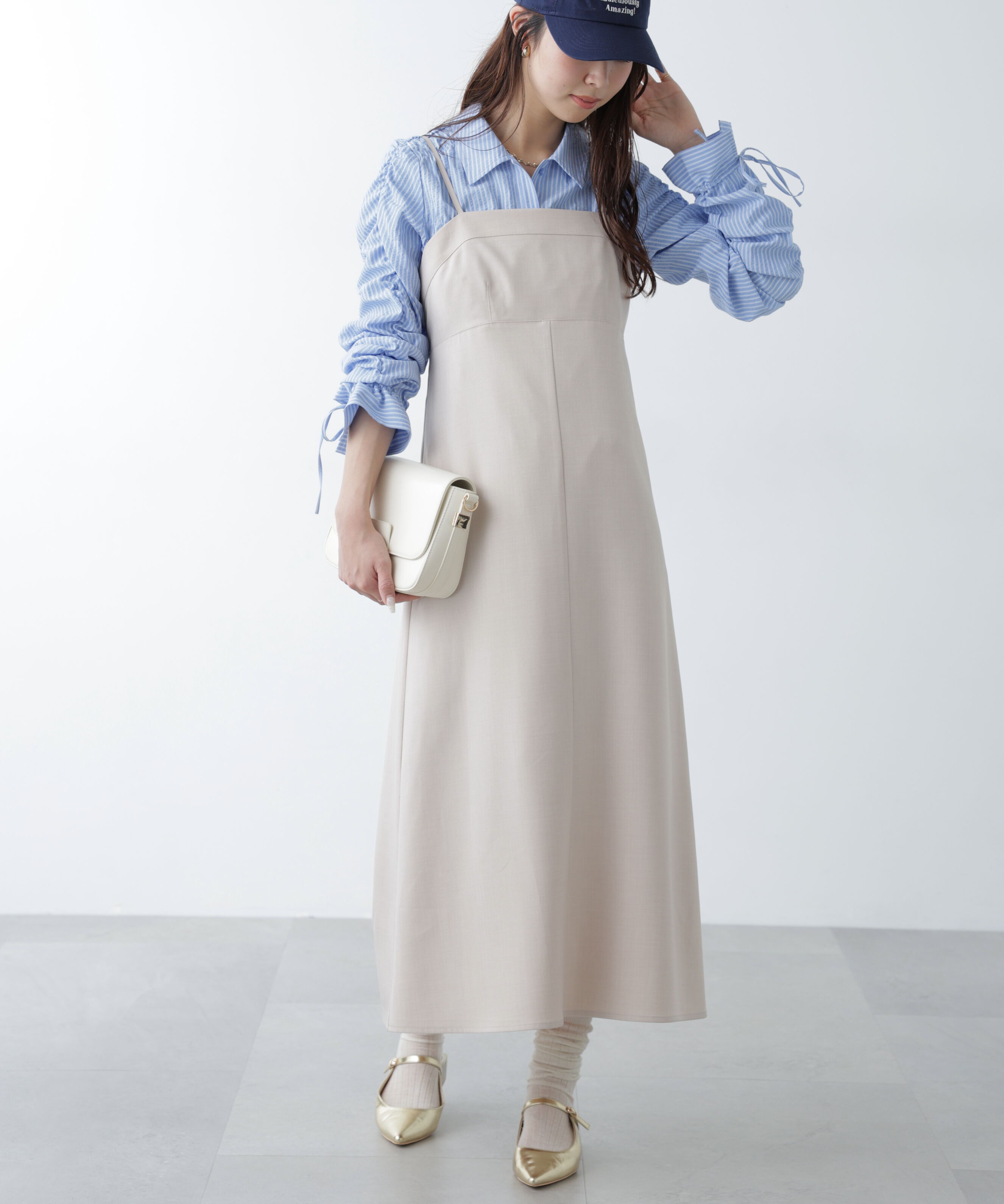  「梳毛調合繊ステッチナローキャミワンピース」|ワンピース|