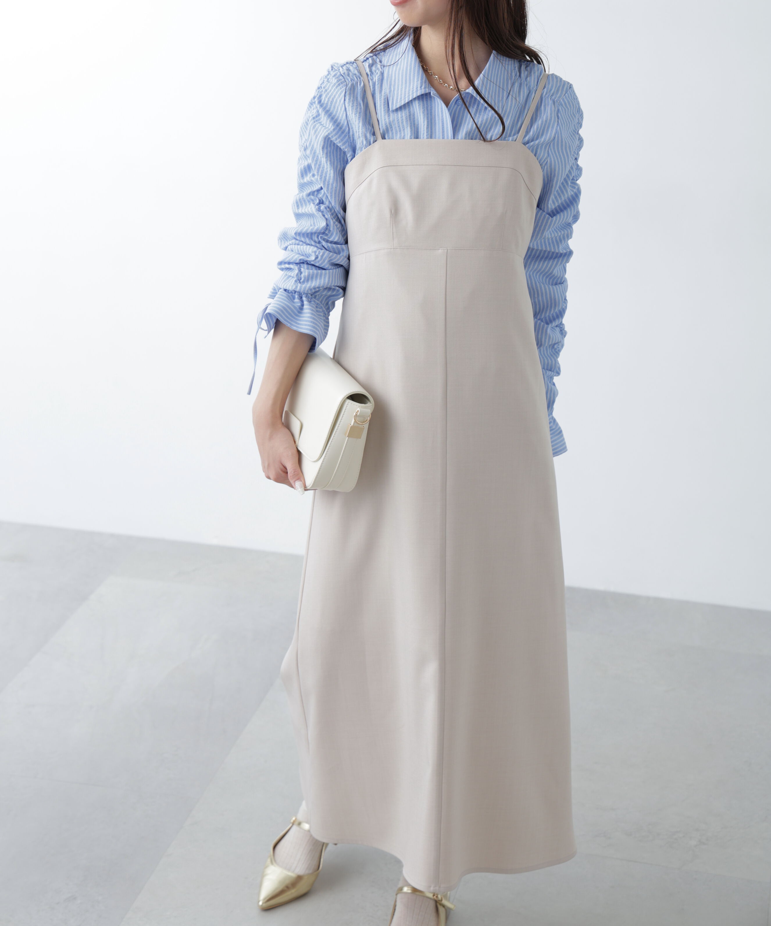  「梳毛調合繊ステッチナローキャミワンピース」|ワンピース|