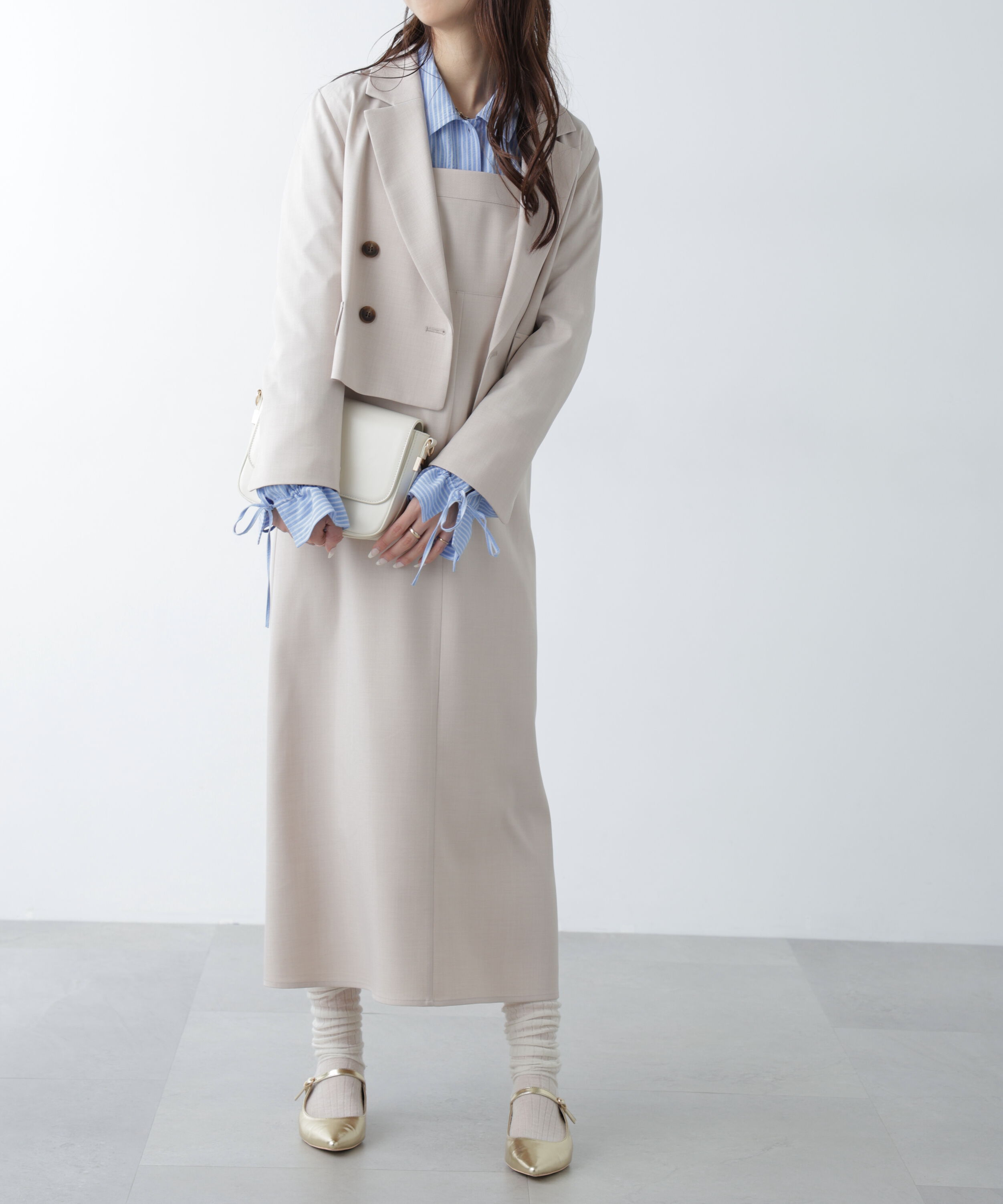  「梳毛調合繊ステッチナローキャミワンピース」|ワンピース|